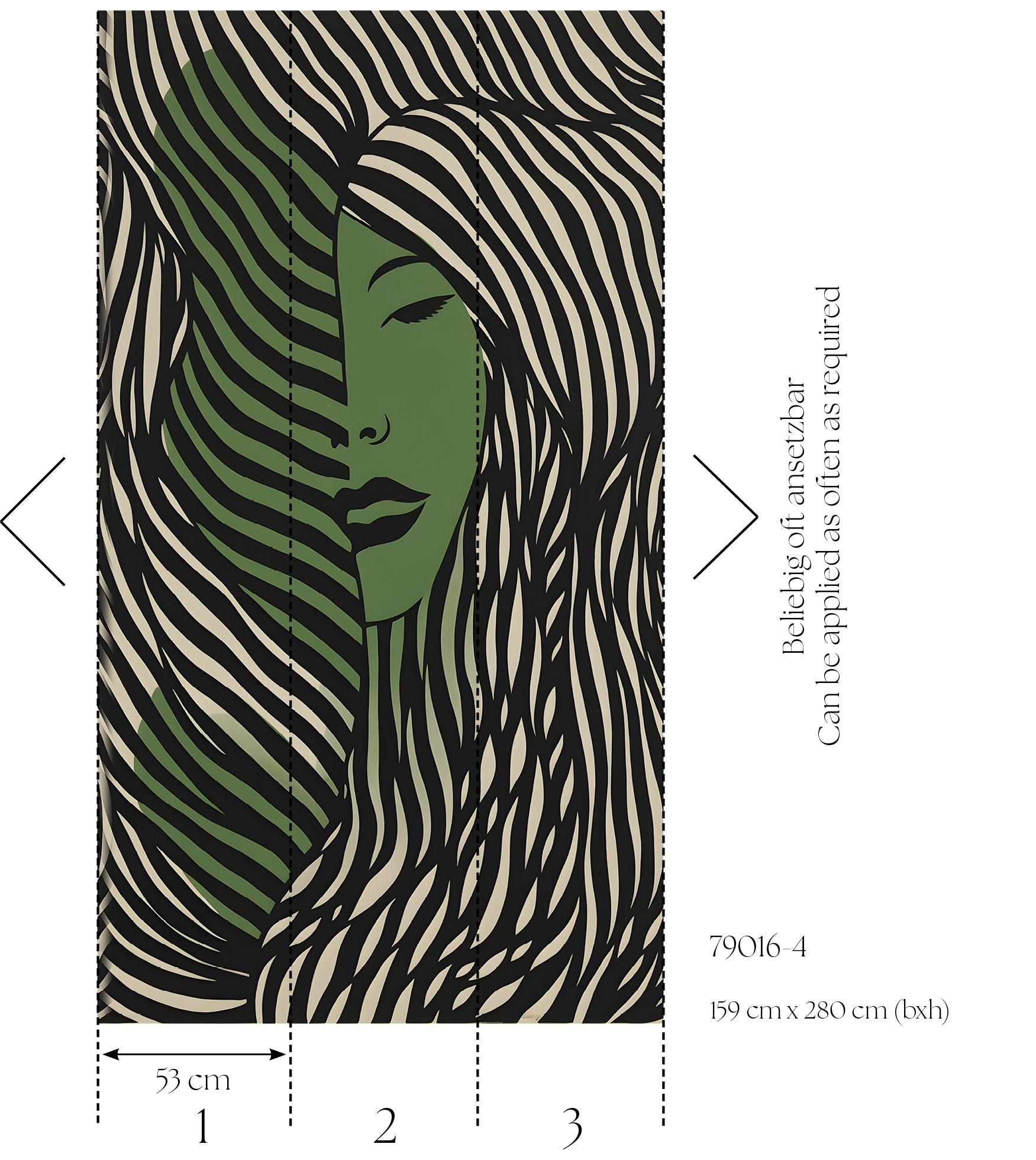 living walls Vliestapete »Fototapete Gesicht Grafik Schwarz Grün erweiterbar« 3D-Optik strukturiert