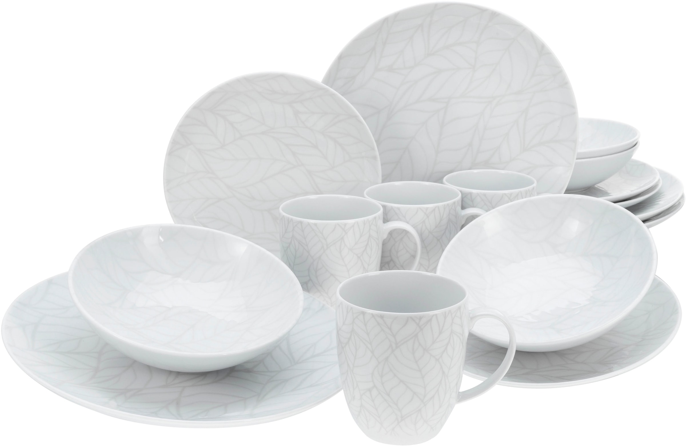 CreaTable Kombiservice "Geschirr-Set Home - Blätter" Service, weiß, Used-un günstig online kaufen