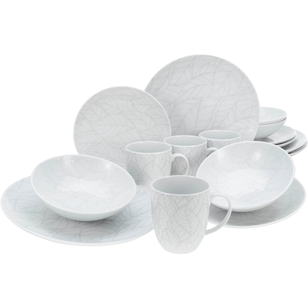 CreaTable Kombiservice »Geschirr-Set Home - Blätter«, (Set, 16 tlg., Kaffeeservice und Tafelservice im Set, für 4 Personen)