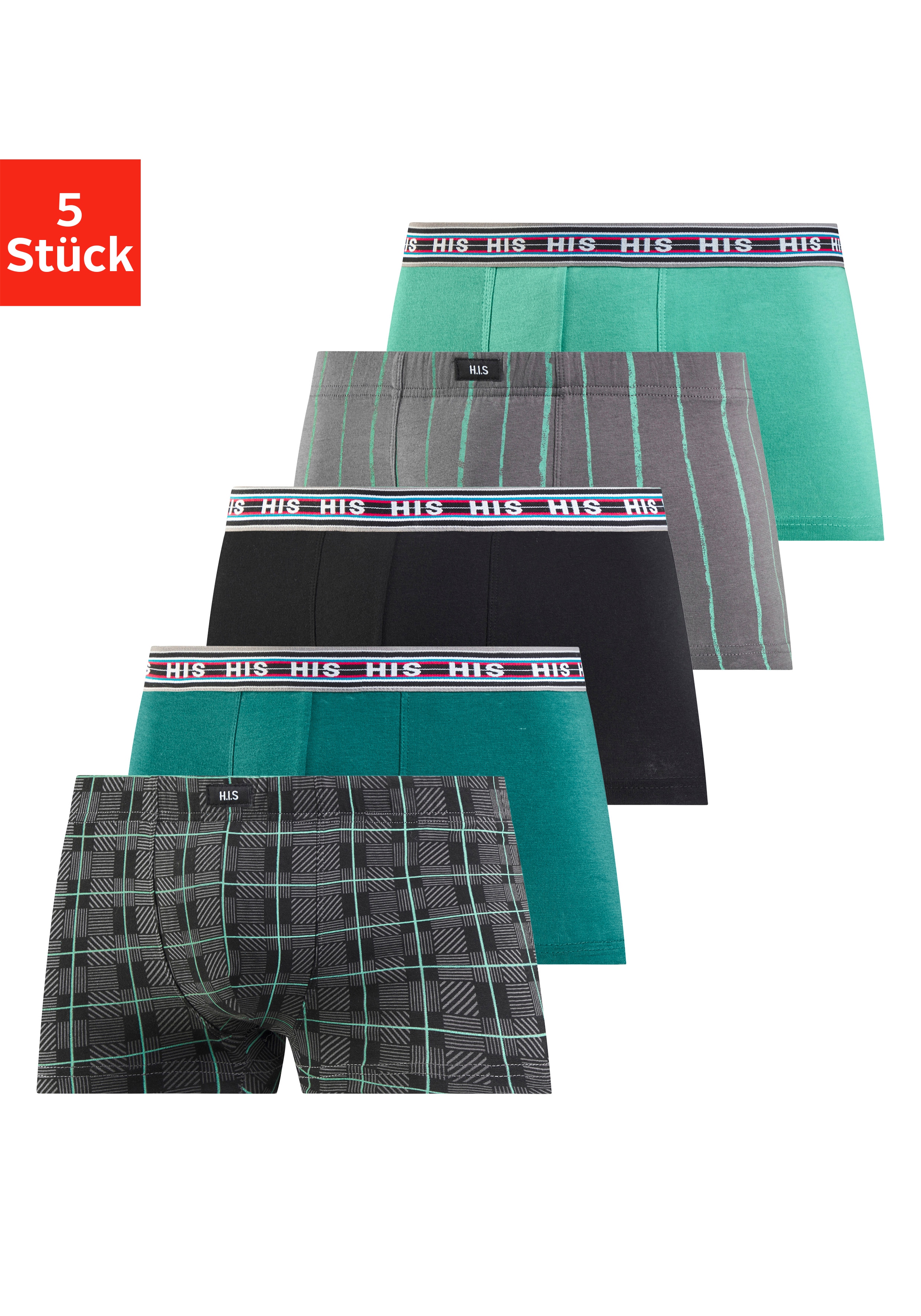 H.I.S Hipster Packung, 5 Stk. knapp sitzende Boxershorts aus Baumwoll-Stretch