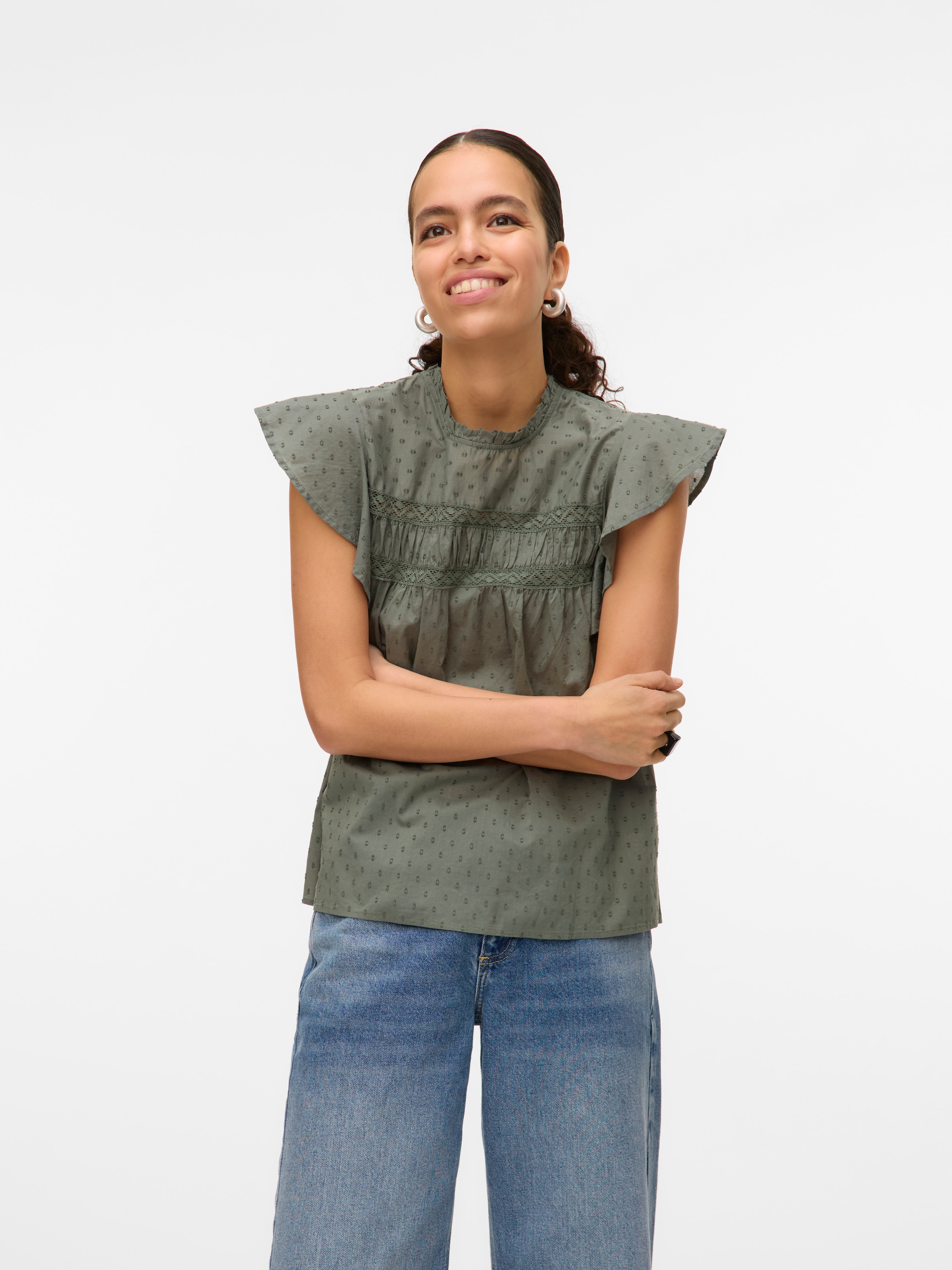 Vero Moda Blusenshirt "VMTRINE SL LACE TOP WVN NOOS" Baumwolle günstig online kaufen