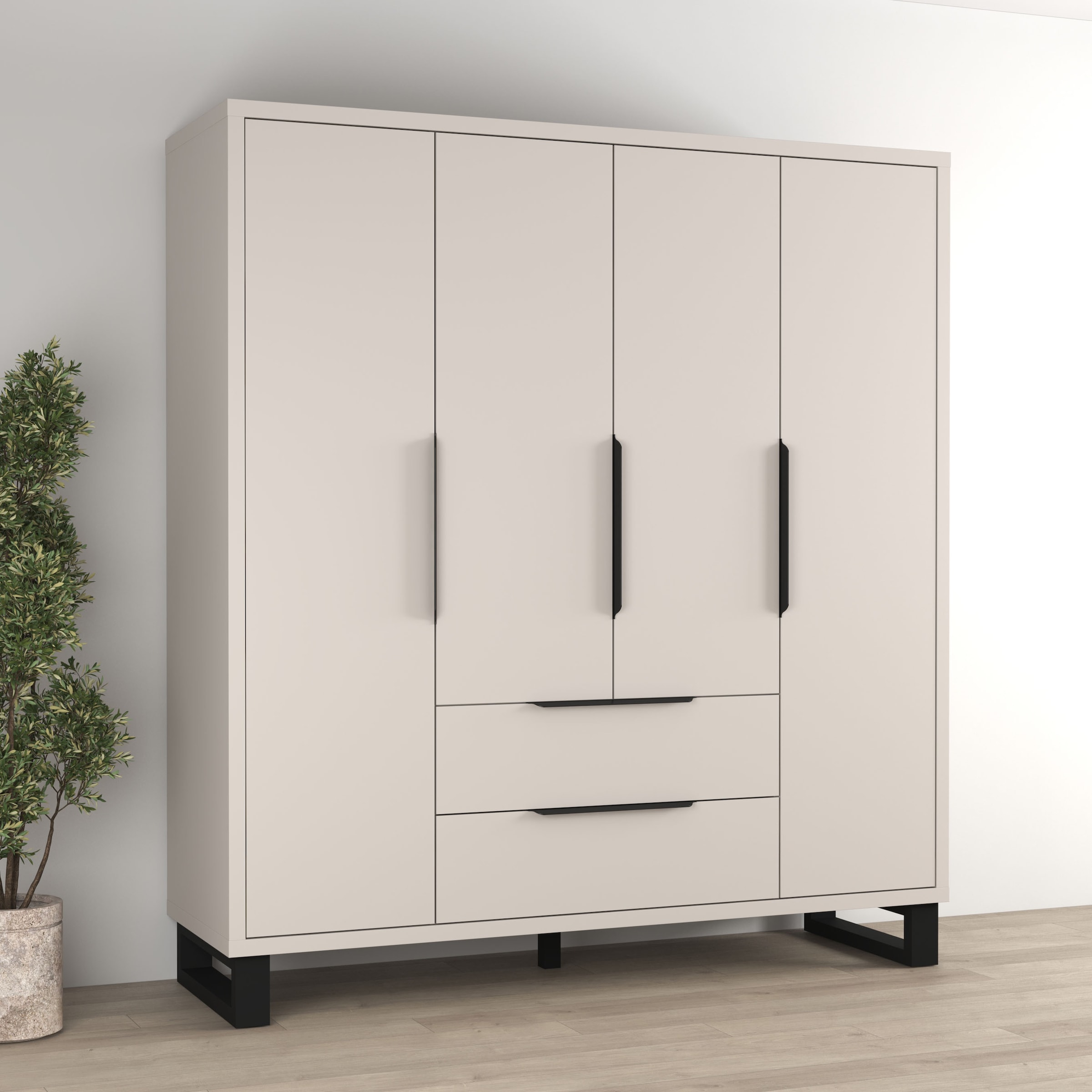 Home affaire Drehtürenschrank "Bronne,Breite 191 cm, Kleiderschrank inclusive Innenausstattung" Kleiderschrank, 2 Schubkästen, Metallgriffe, Garderobe