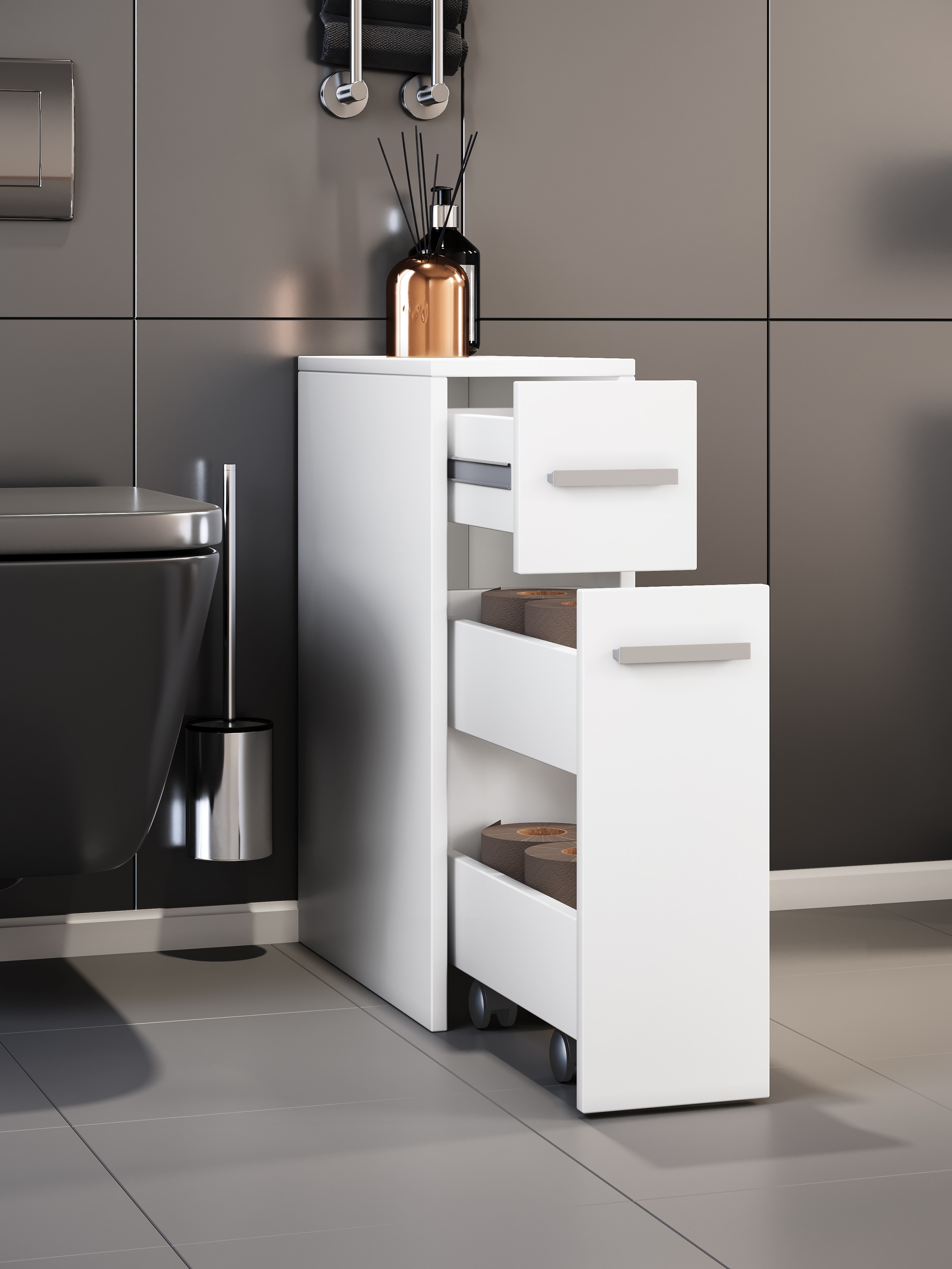 VCM Hochschrank »VCM Holz Midischrank | Nischenschrank | Maße: H. 61 x B. 20 x T. 45 cm | Raumteiler | 2 Schubladen - Zalo«, (1 St.)