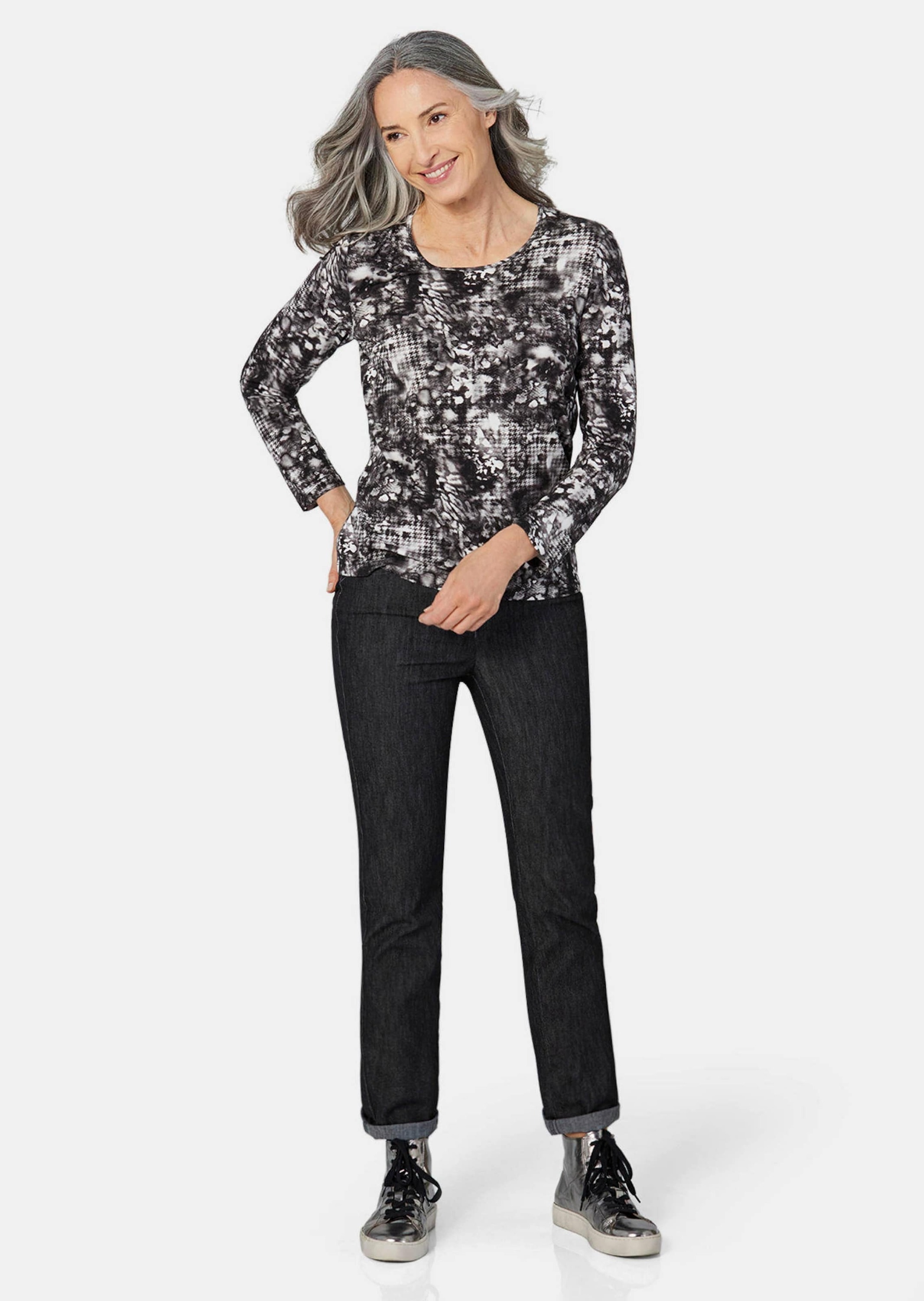 GOLDNER Print-Shirt "Langarmshirt mit Druck" Ausbrenner günstig online kaufen