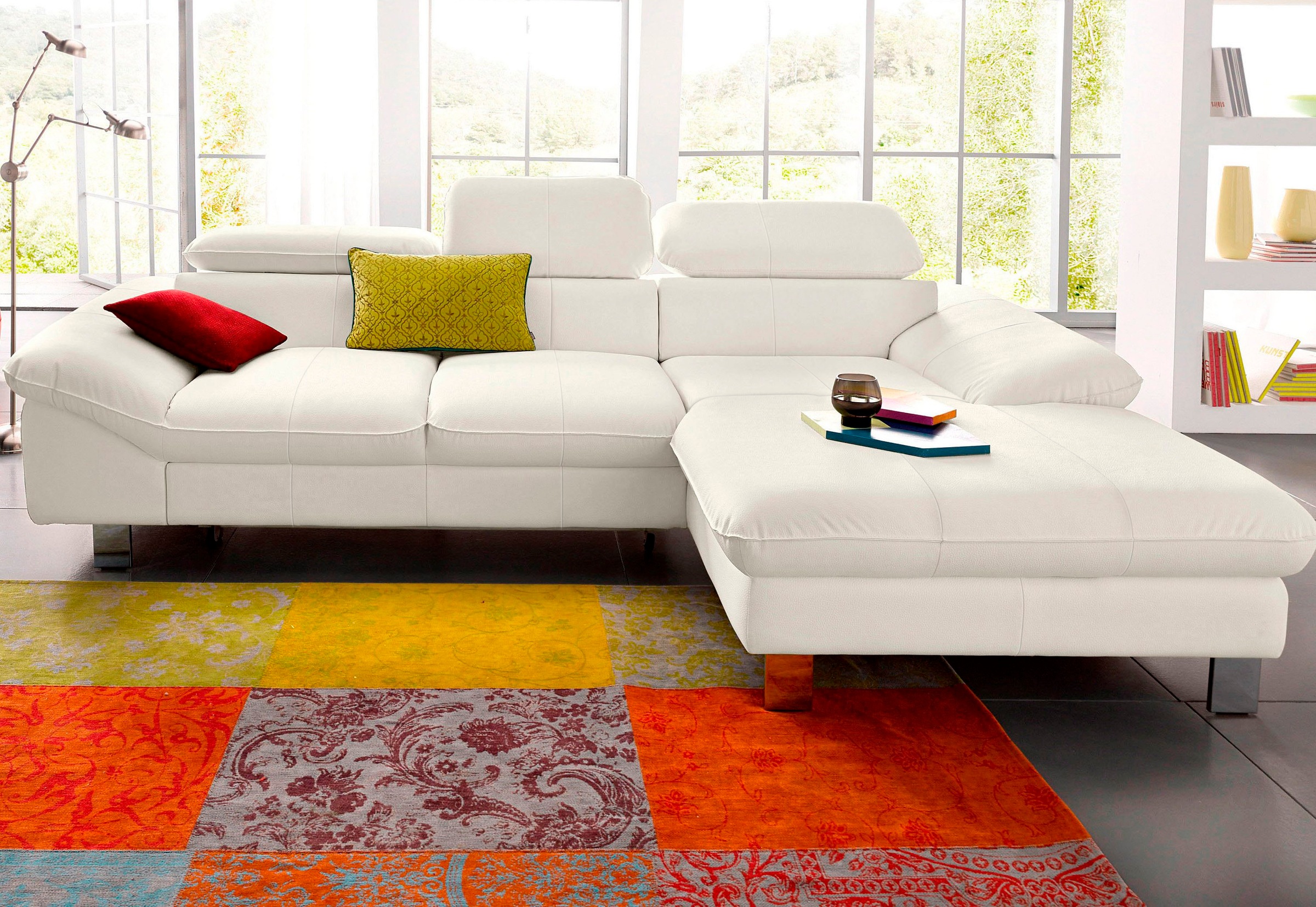 COTTA Ecksofa "Driver L-Form, B: 268 cm, moderne Couch mit Wellenunterfederung, Leder" Kopfteilverstellung, opt. Schlaffunktion + XL Bettkasten, LF:191x129cm