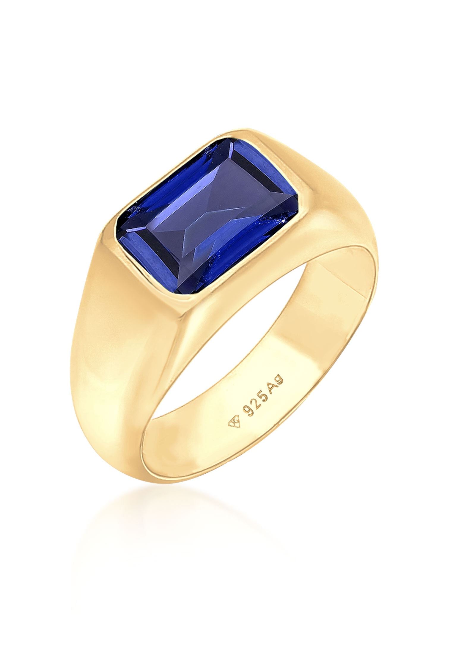 ELLI PREMIUM Damen Siegelring "Ring Siegelring Saphir Dunkelblau 925 Sterling Silber", 52, ohne Stein, Silber 925 (Sterlingsilber), 11mm, gold,