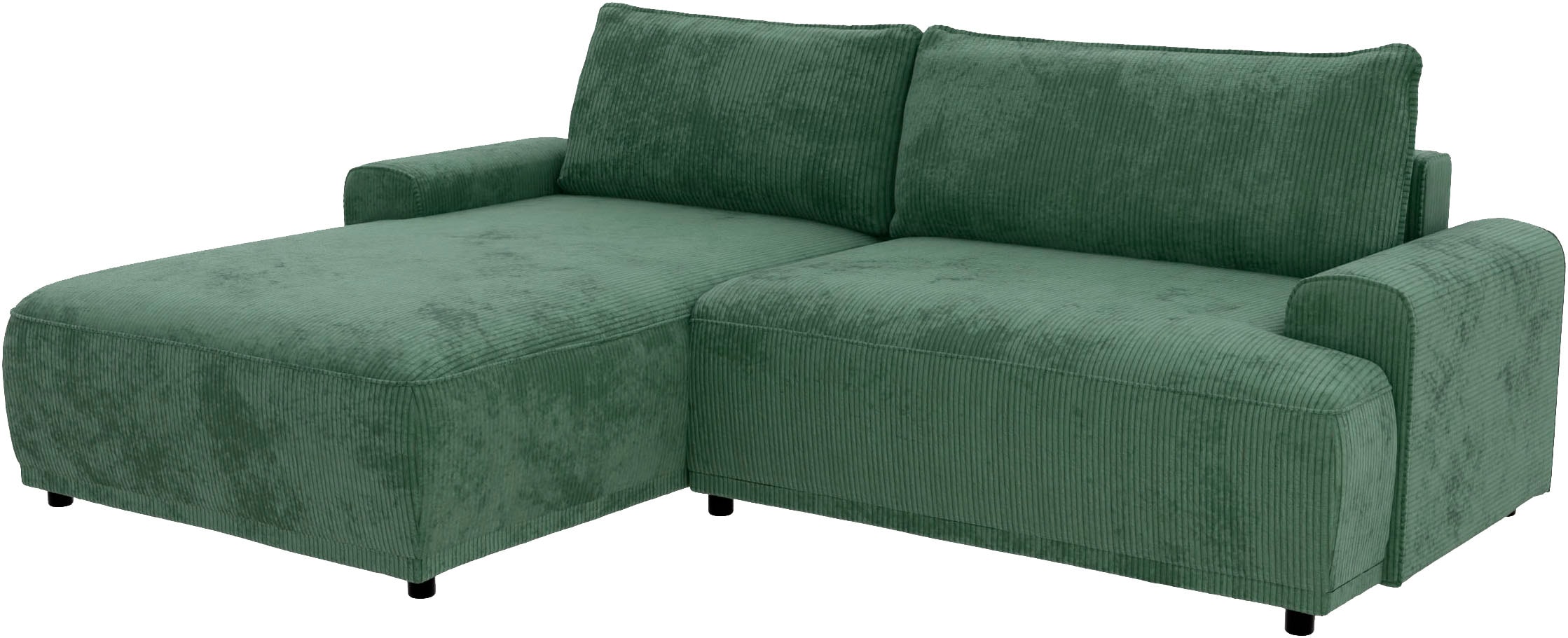 TRENDMANUFAKTUR Ecksofa »Fordon, Schlafsofa mit Bettkasten, Couch in L-Form, Breite 250 cm«, in Cordstoff HYPER, dunkelgrün, Recamiere links