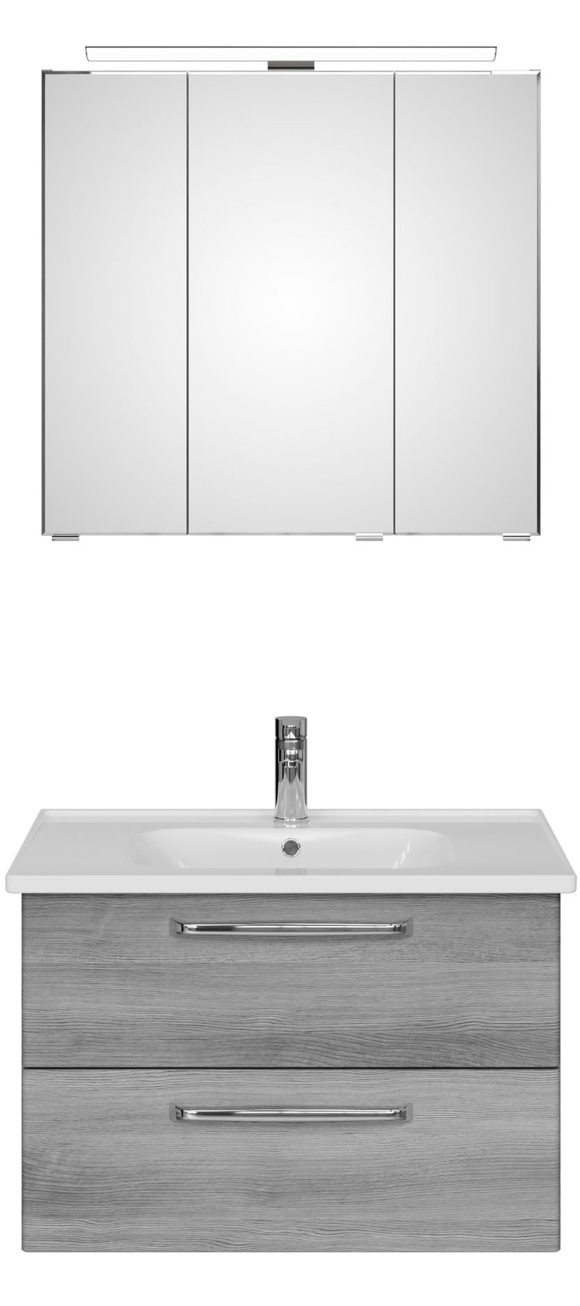 Saphir Badmöbel-Set »Trentino 2-teilig Keramik-Waschtisch, Spiegelschrank mit LED-Leuchte«, (3 St.), Badmöbel-Set 79cm breit, inkl. Türdämpfer, 3 Türen, 2 Auszügen