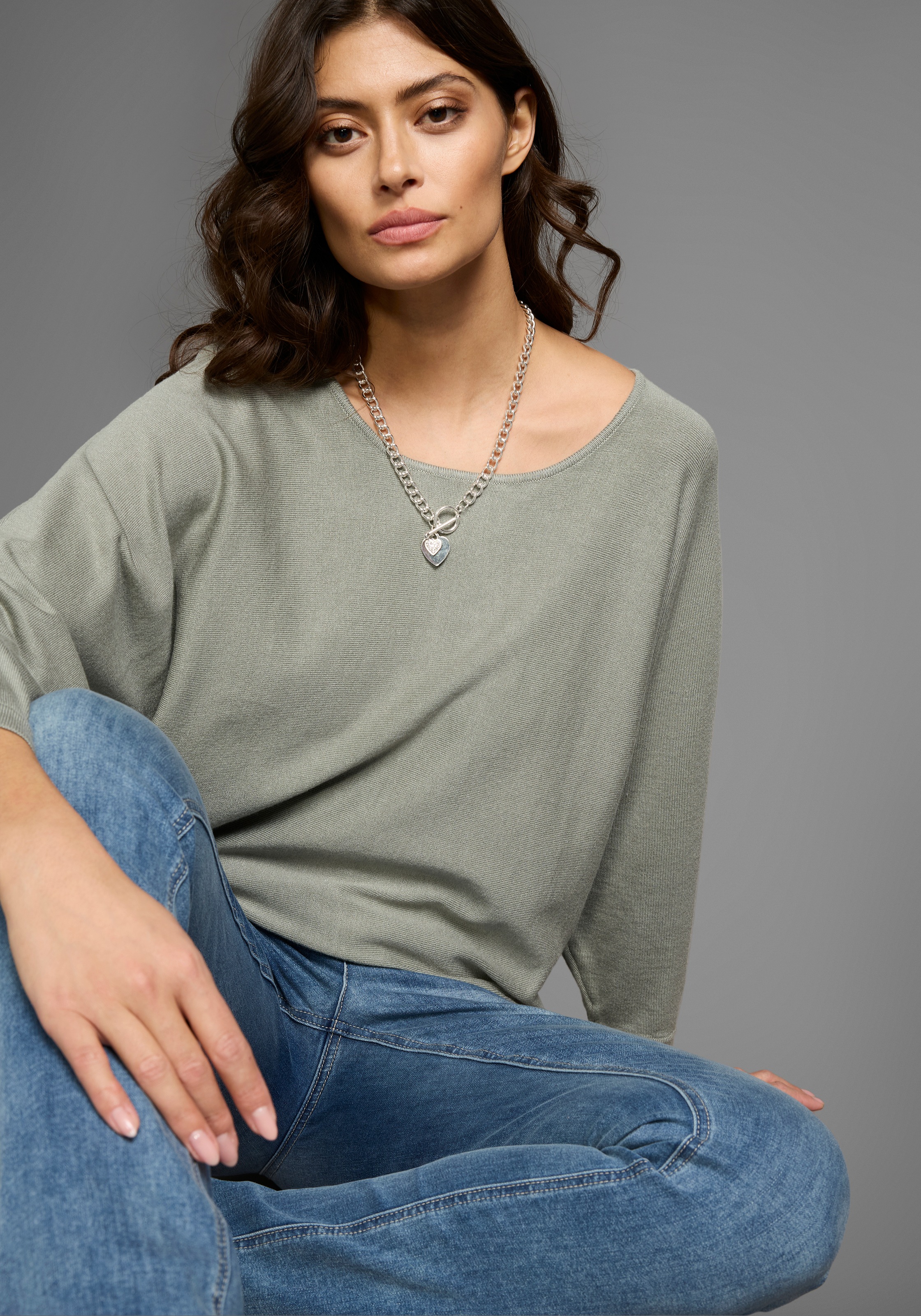 Laura Scott Fledermauspullover mit 3/4 Ärmeln und lässiger Form günstig online kaufen