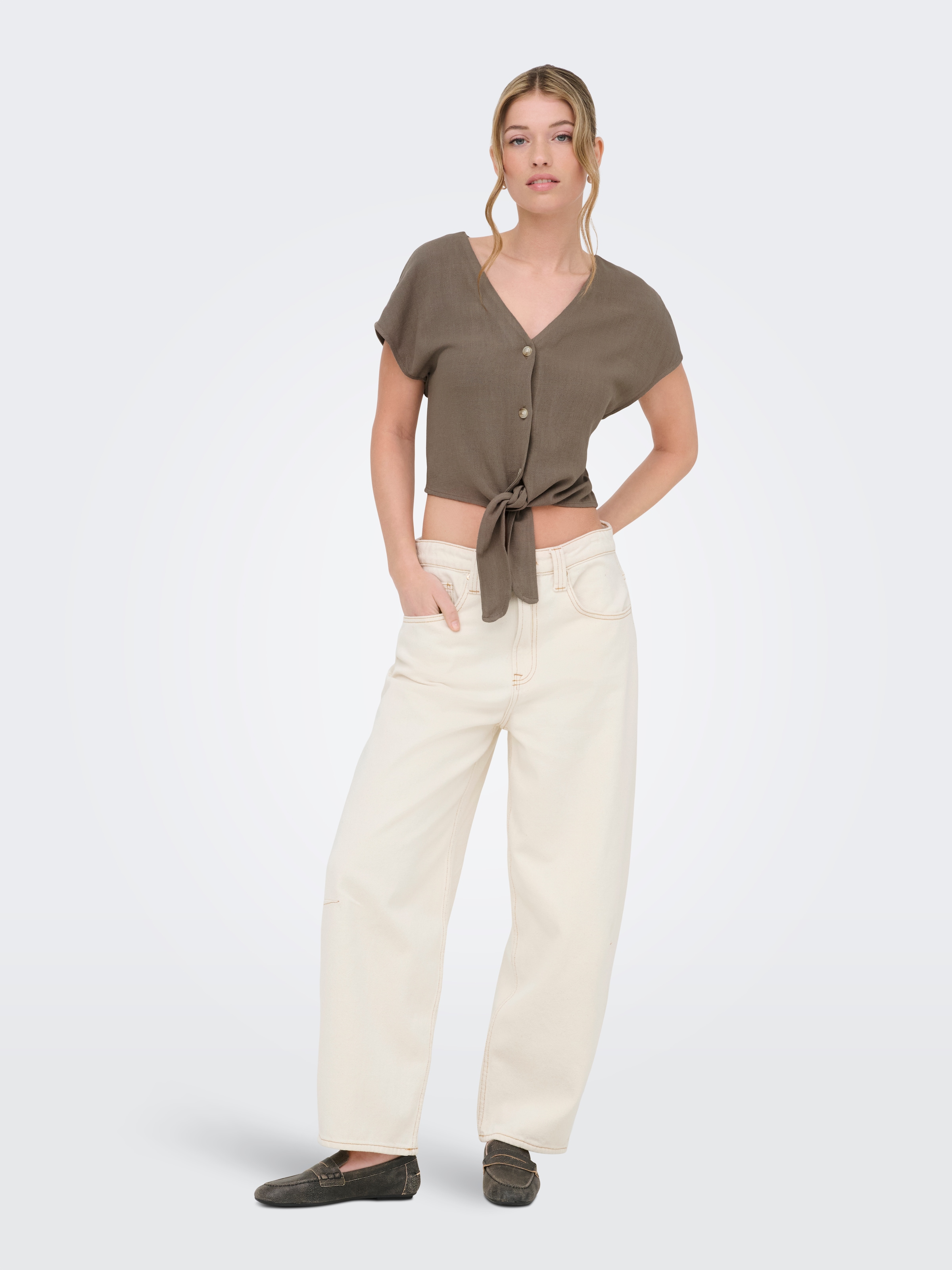 ONLY Kurzarmbluse »ONLSIESTA SS KNOT LIN BL SHIRT PNT NOOS« Viskosemischung, regular fit