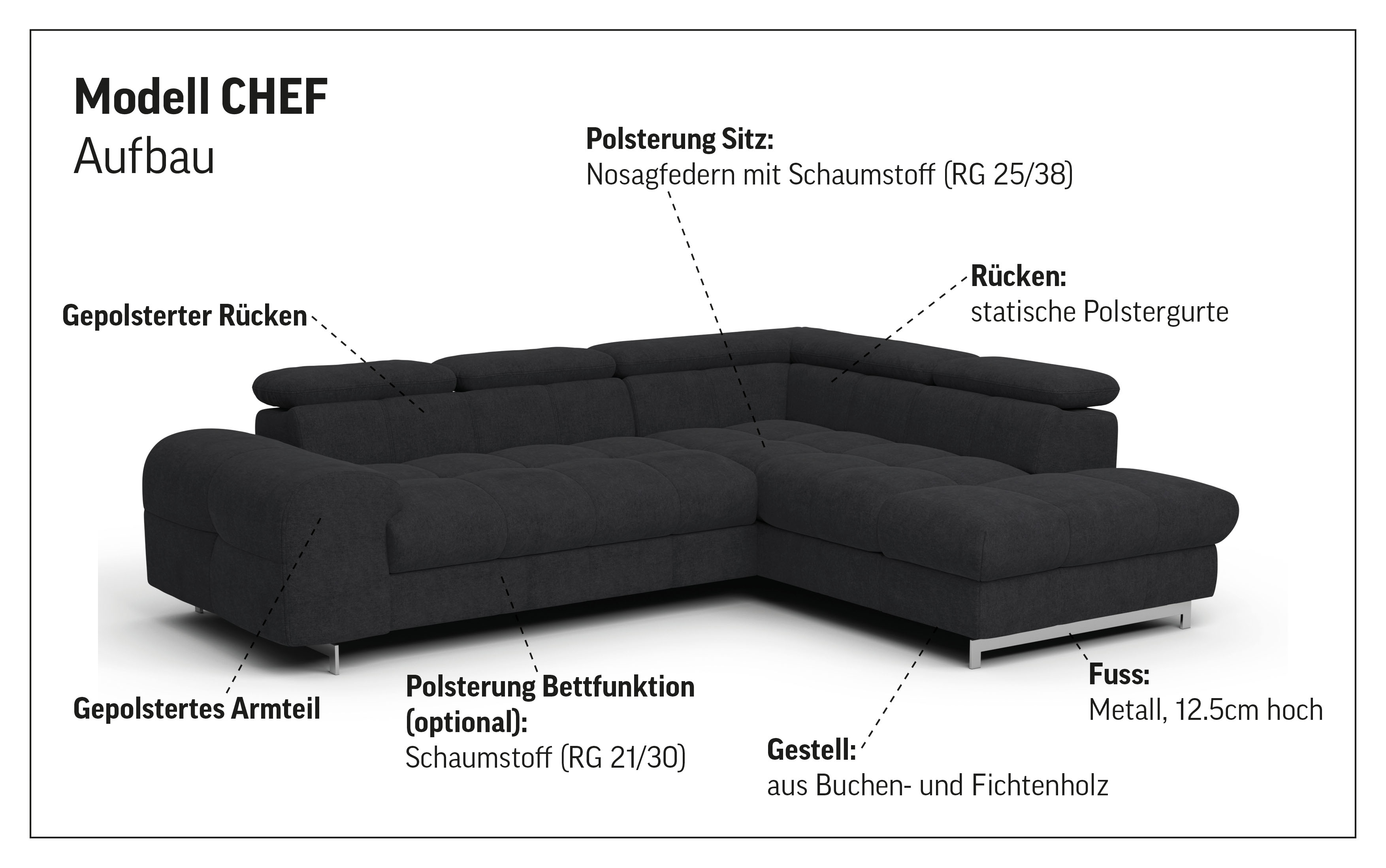 Thumbnail - COTTA Ecksofa "Chef L-Form", mit Kopfteilverstellung, edle Metallkufen, wahlweise mit Bettfunktion