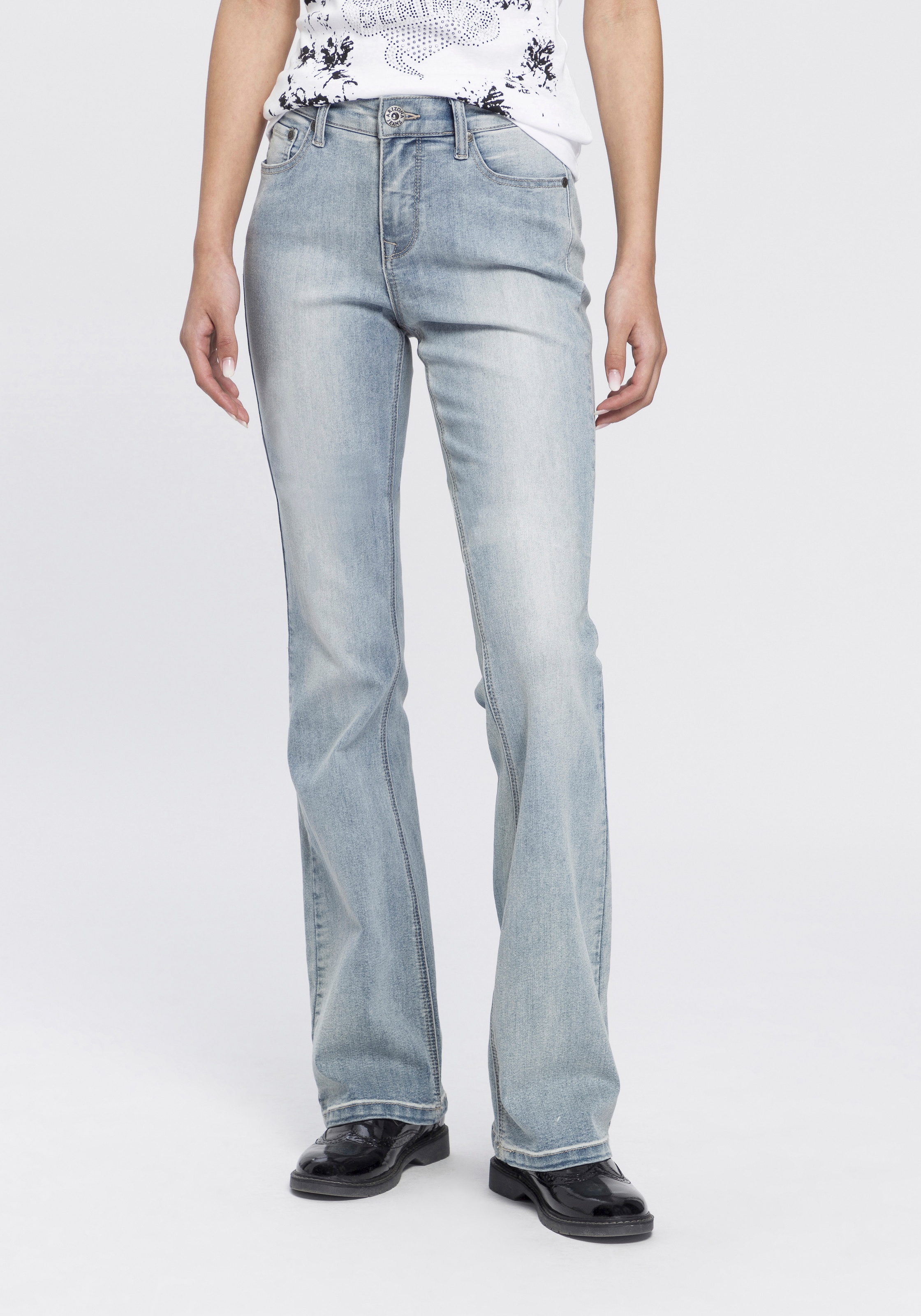 Arizona "Shaping" elastische Passform, Bootcut-Beinform, Used-Waschung, hohe Taille