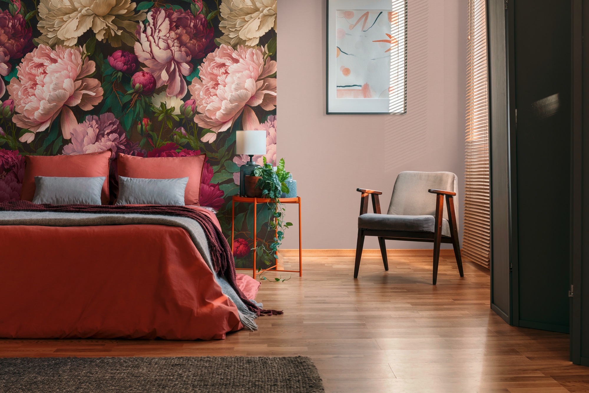 living walls Fototapete "THE WALL III Blumen-Tapete Motivtapete Rosen Blumen" matt glatt Vliestapete Pfingstrosen für Schlafzimmer Küche Wohnzimmer Blumen Flur