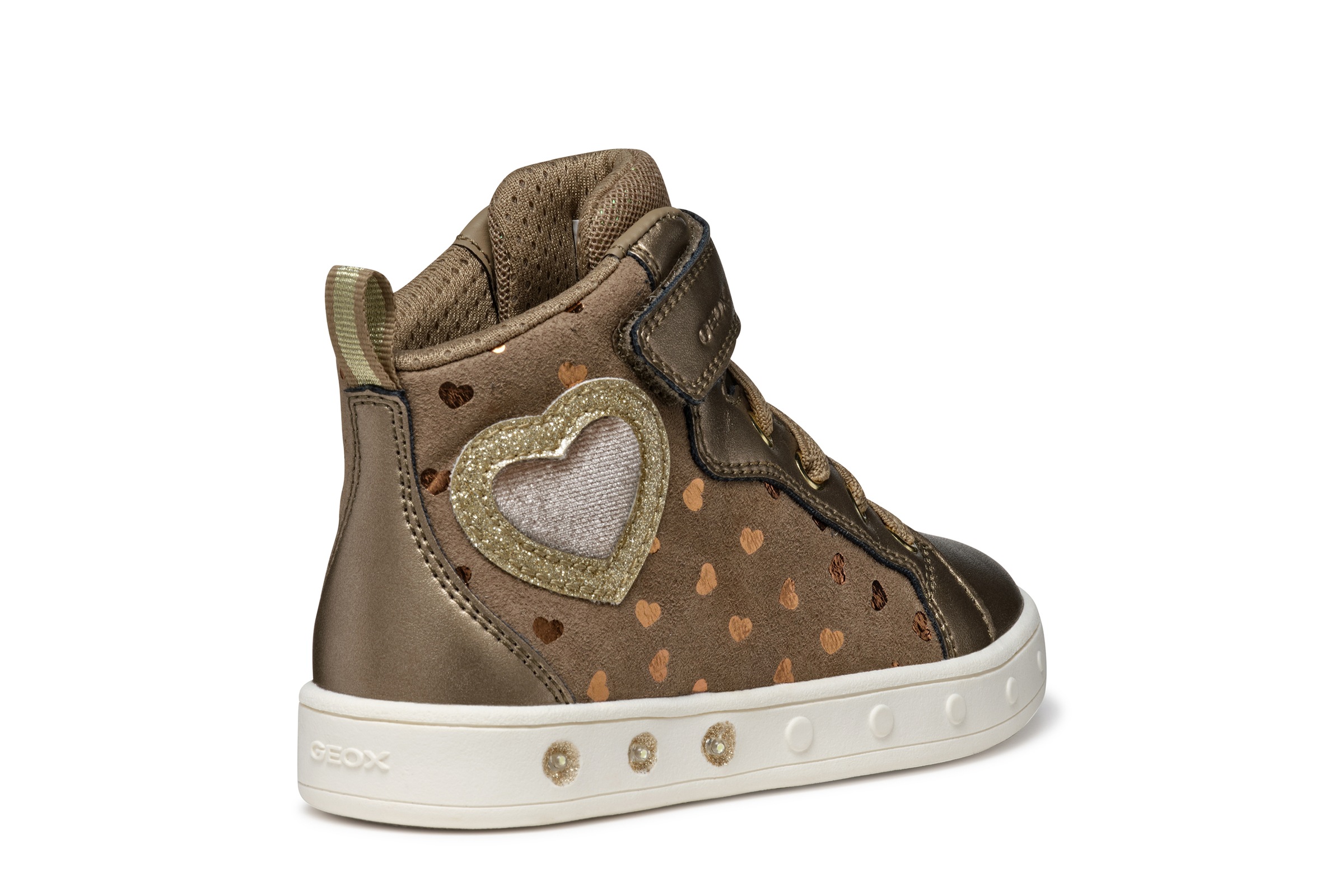 Geox Sneaker »J SKYLIN GIRL Blinkschuh«, Schnürboots mit Glitzer, Blinkfunktion, Größenschablone zum Download