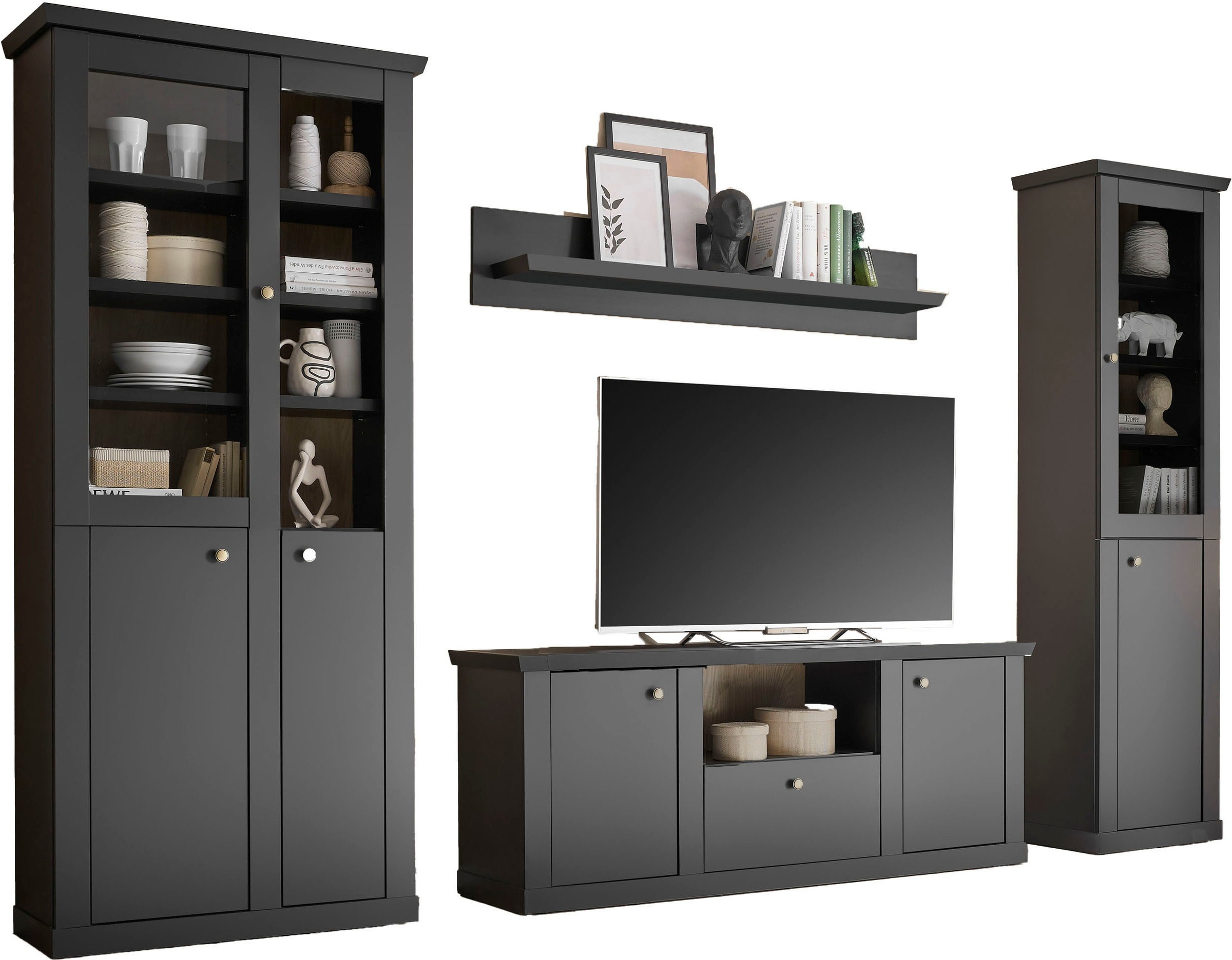 Home affaire Wohnwand »Lincoln, moderne Anbauwand, Komplettset im Landhausstil« Komplett-Set, 4 Stk. tlg.