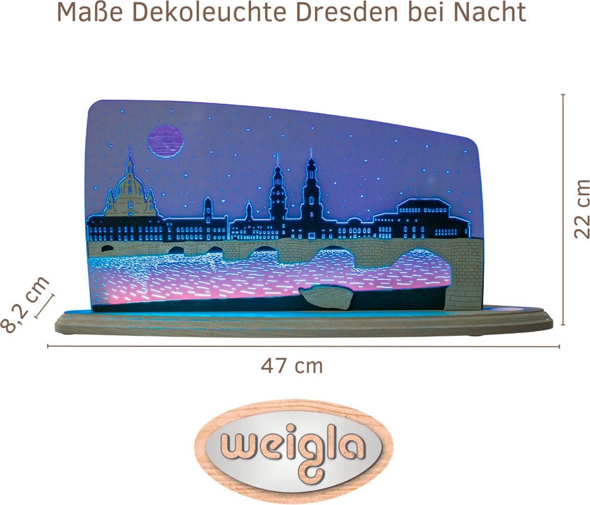 Weigla LED Dekolicht »Dresden bei Nacht, Holz & Acrylglas, BLAU-GRAU«, Leuchtmittel LED-Modul | LED wechselbar, Erzgebirge garantiert, Dekolampe für Innen, Dekoleuchte