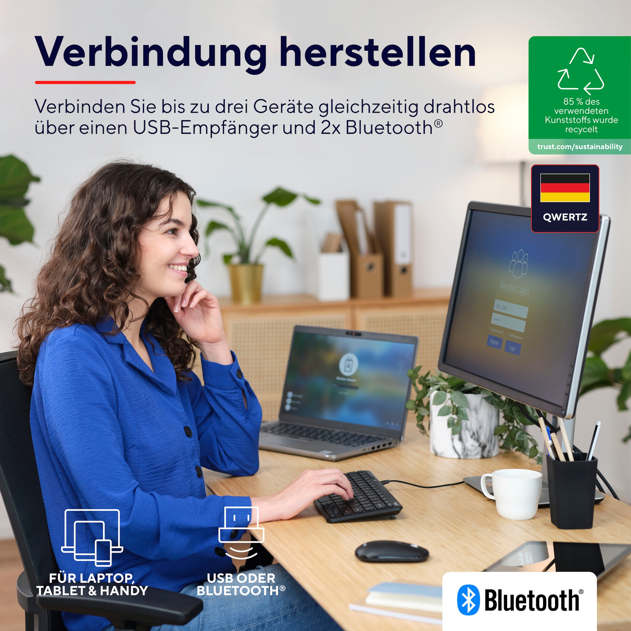 Trust Wireless-Tastatur »Lyra Kompakte Funktastatur«, (USB-Anschluss-Anpassbare Höhe-Multimedia-Tasten)