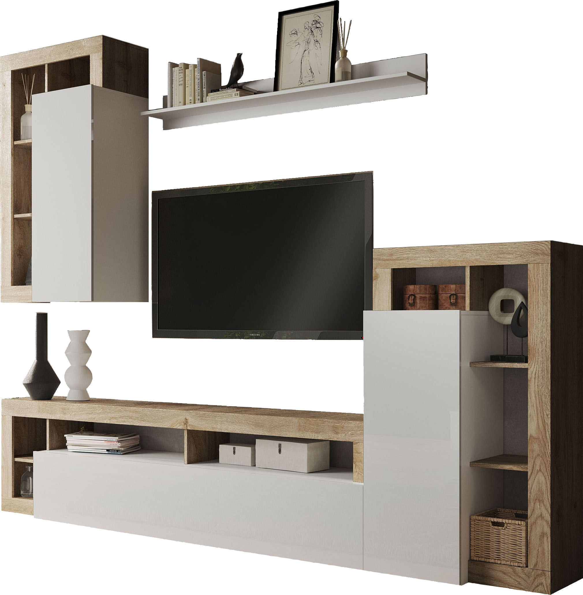 Home affaire Wohnwand "Hamburg, Breite 280 cm, modernes Wohnzimmer-Set mit dekorativem Rahmen" 4 Stk. tlg.