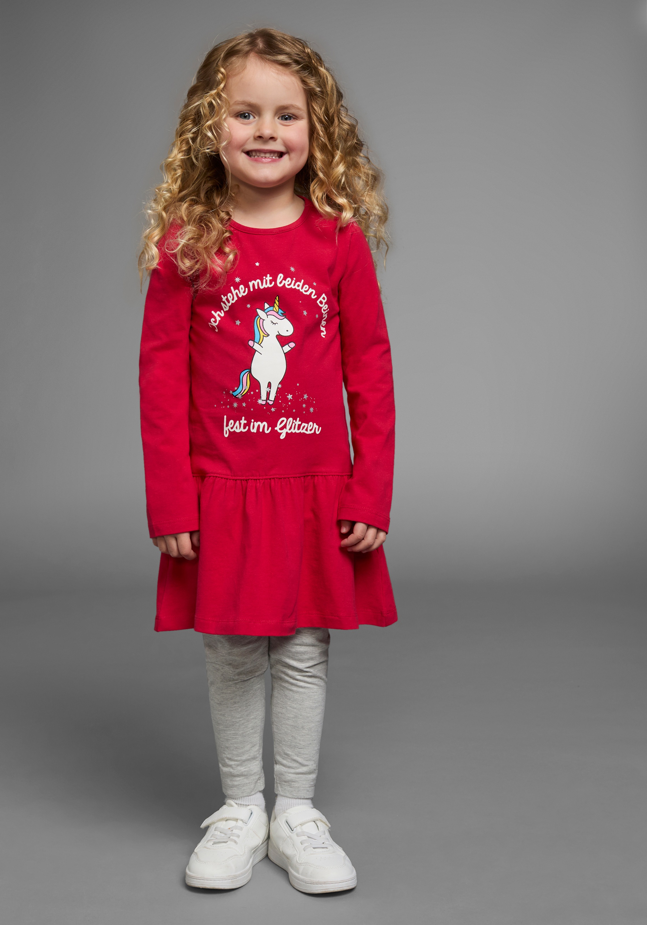 Thumbnail - KIDSWORLD Jerseykleid "Einhorn" festliche Anlässe, kniefreie Länge, aus Baumwollmischung