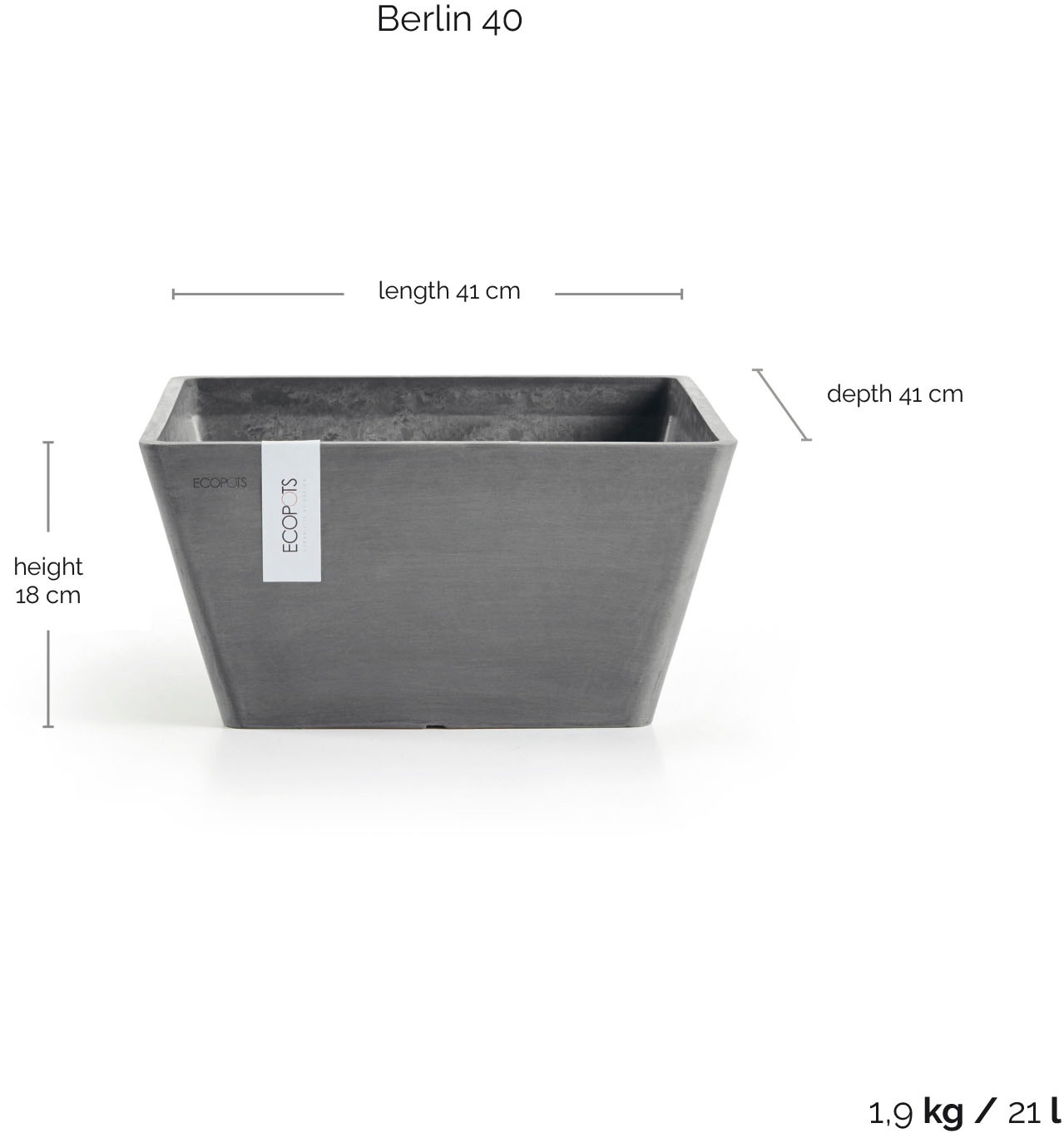 ECOPOTS Blumentopf »BERLIN Grey« BxTxH: 41x41x18 cm