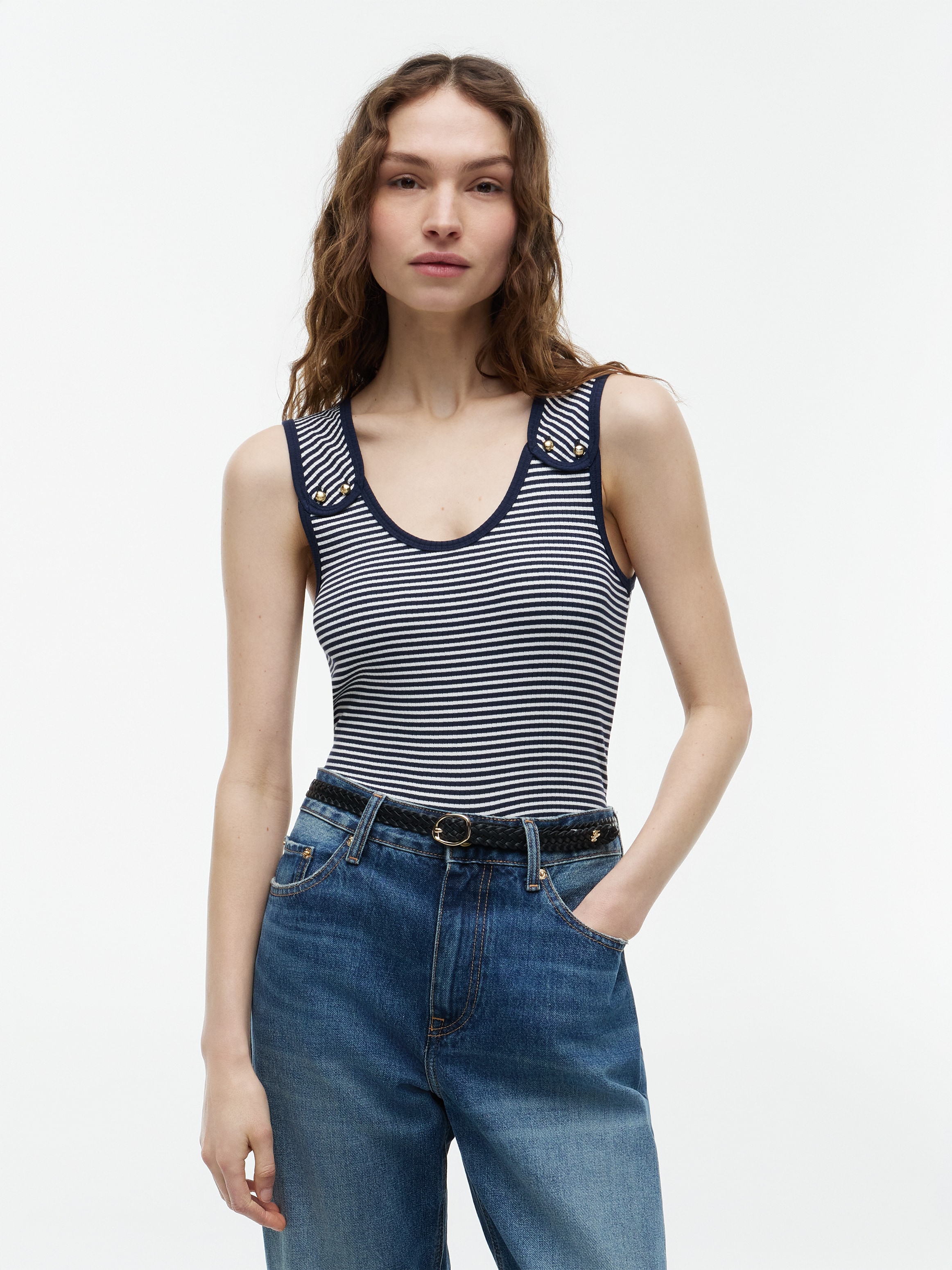 Tommy Hilfiger Tanktop "GOLD BUTTON U-NK TANK" Viskosemischung, goldfarbene Knöpfe