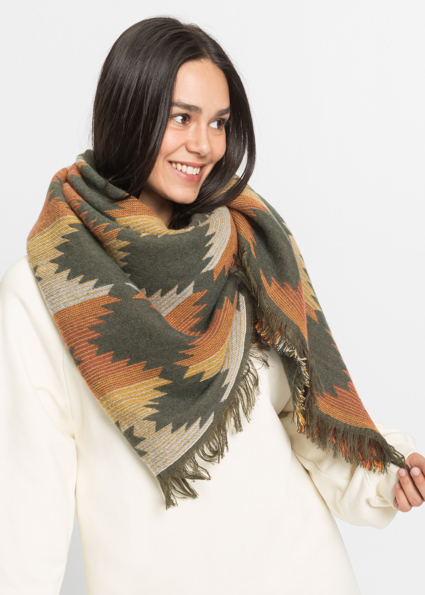 bonprix Halstuch 1 Stk. XXL-Form, aus Polyacryl und Polyester, mit Fransen, casual Stil