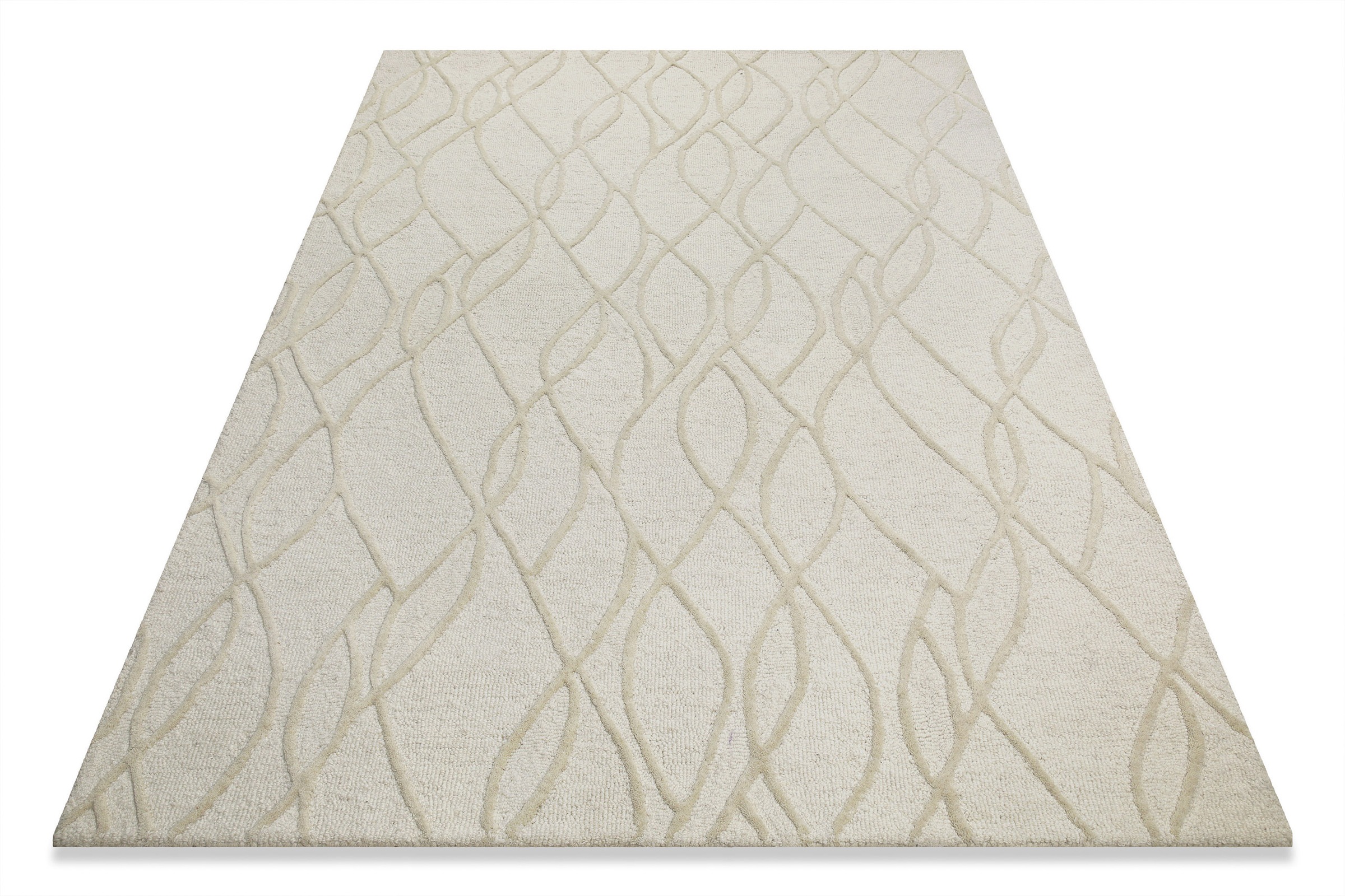Wecon home Wollteppich »Hamptons TWENTYTHREE«, rechteckig, 15 mm Höhe, Läufer, Schurwolle, Kurzflor, Wohnzimmer, Schlafzimmer, Wellen