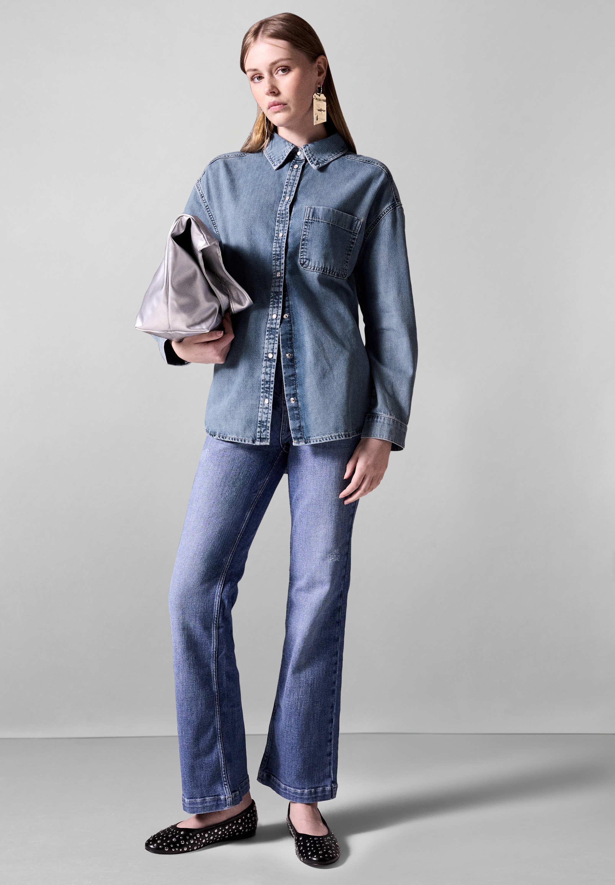 STREET ONE STUDIO Jeansbluse, aus softem Materialmix