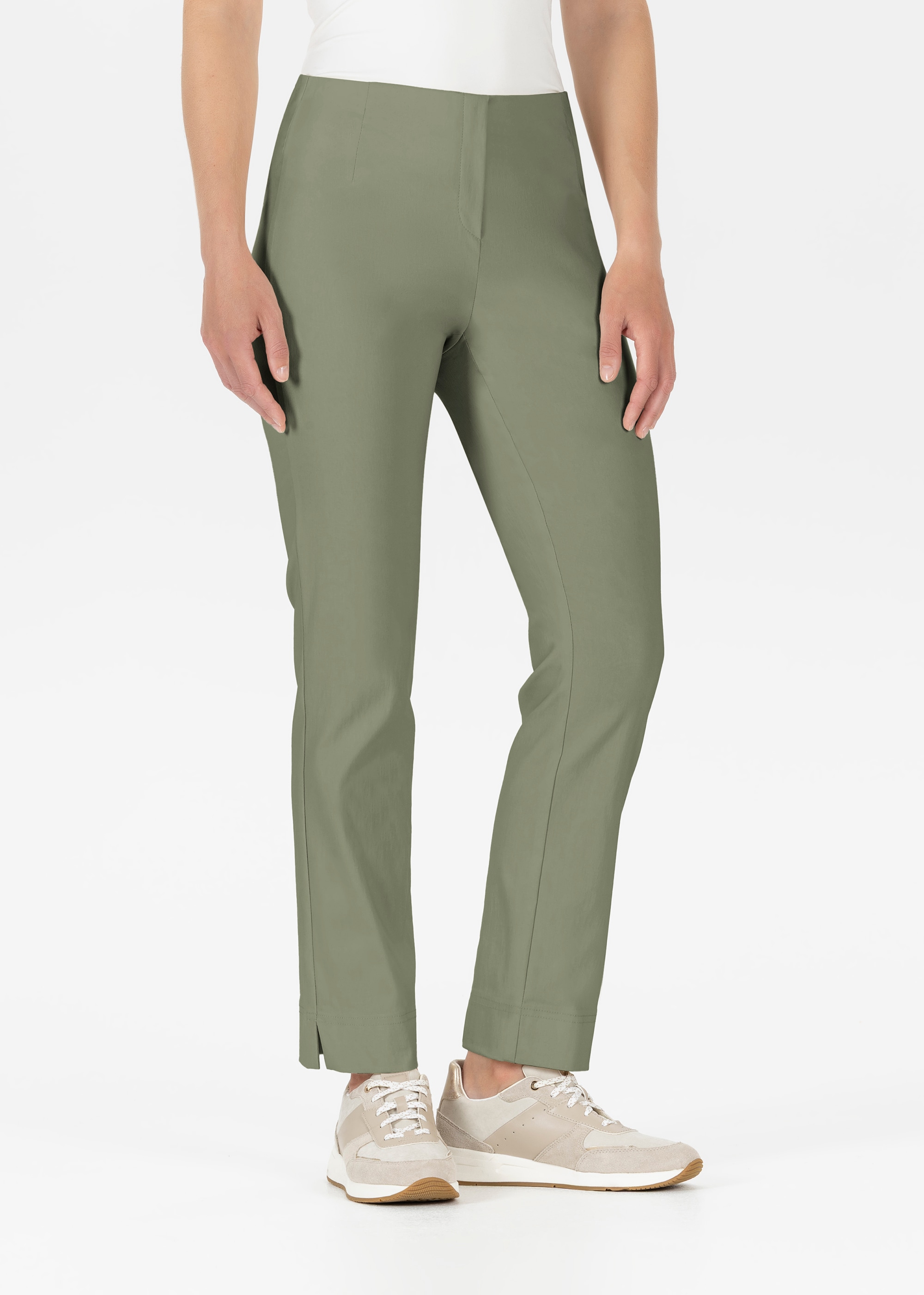 Stretch-Hose STEHMANN "INA", Damen, Gr. 36, N-Gr, vetiver, Web, Obermaterial: 72% Viskose, 25% Polyamid, 3% Elasthan, figurbetont knöchellang, Hosen, mit Stretch
