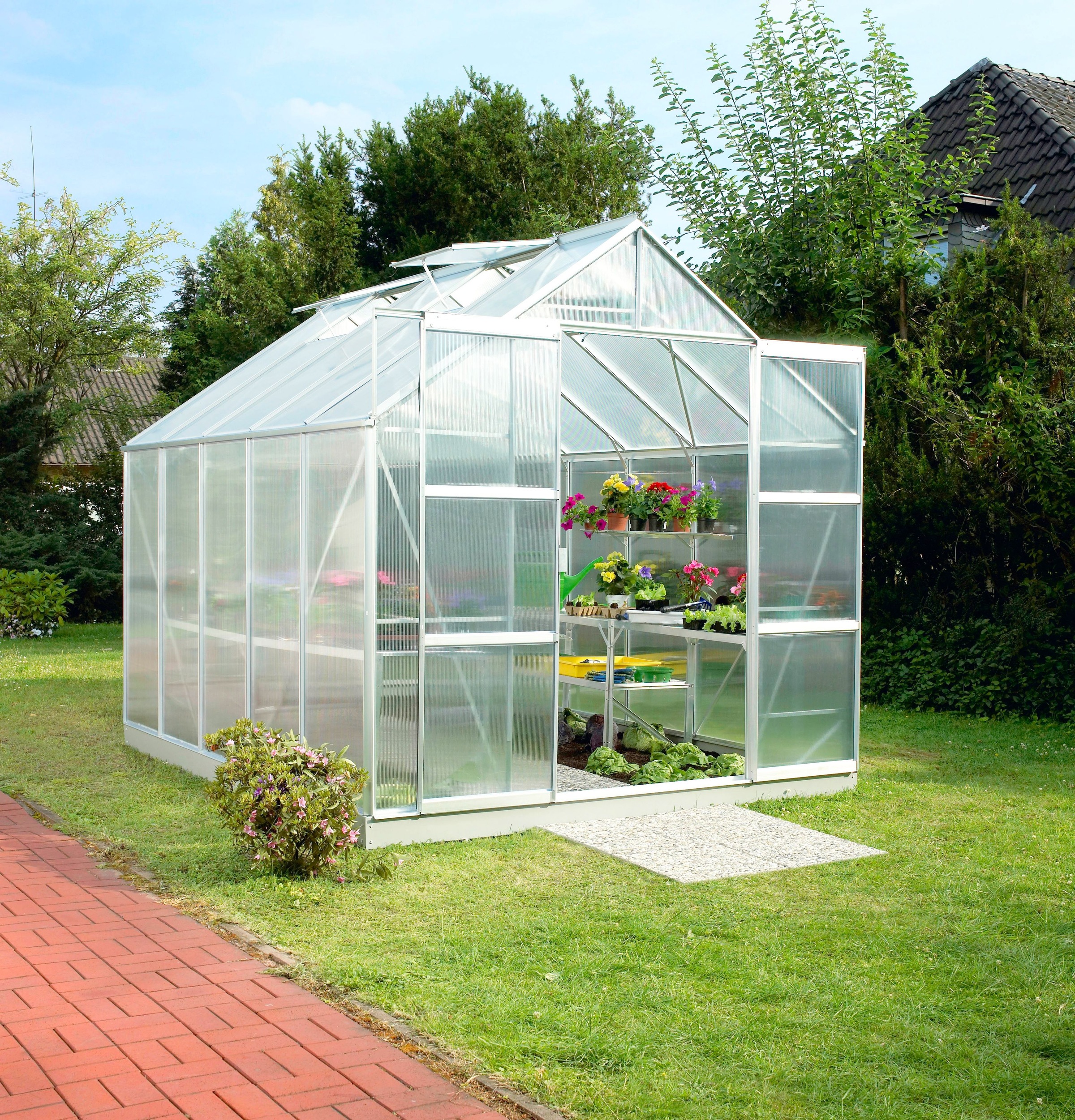 Gewächshaus KONIFERA, B:254cm T:317cm, silber, Garten, Gewächshäuser, "Calisto 8300"