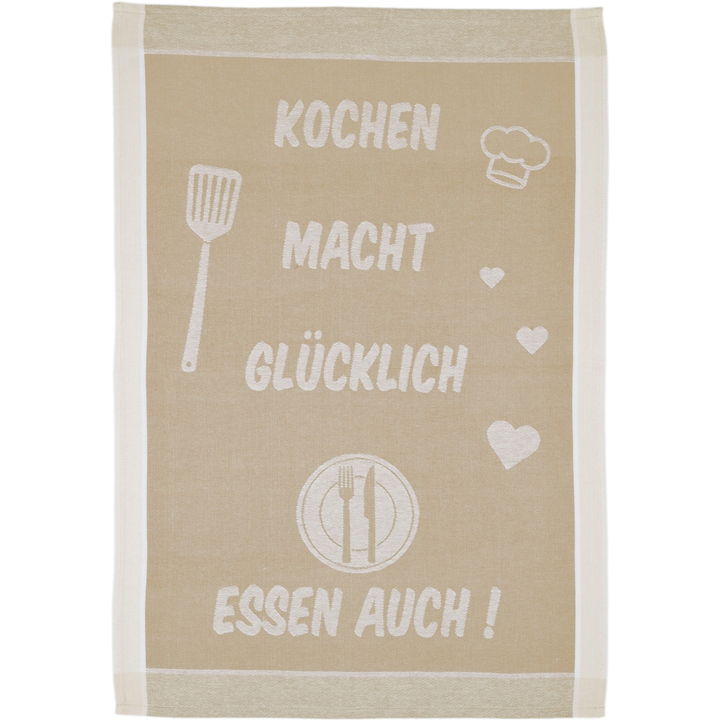 ROSS Geschirrtuch »Kochen macht glücklich... Essen auch«, (Set, 3 tlg.)