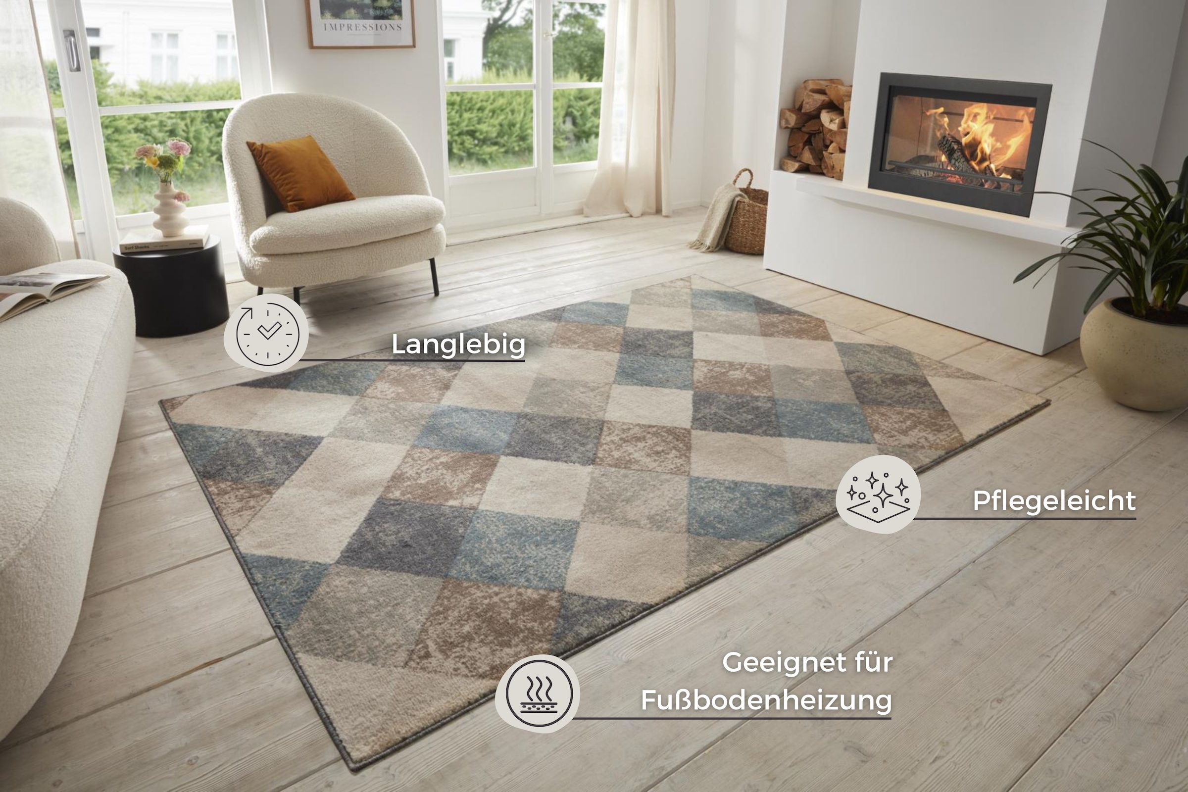 HANSE Home Teppich »Bakke«, rechteckig, 8 mm Höhe, Kurzflor, Läufer, Rauten-Muster, Wohnzimmer, Schlafzimmer, Esszimmer