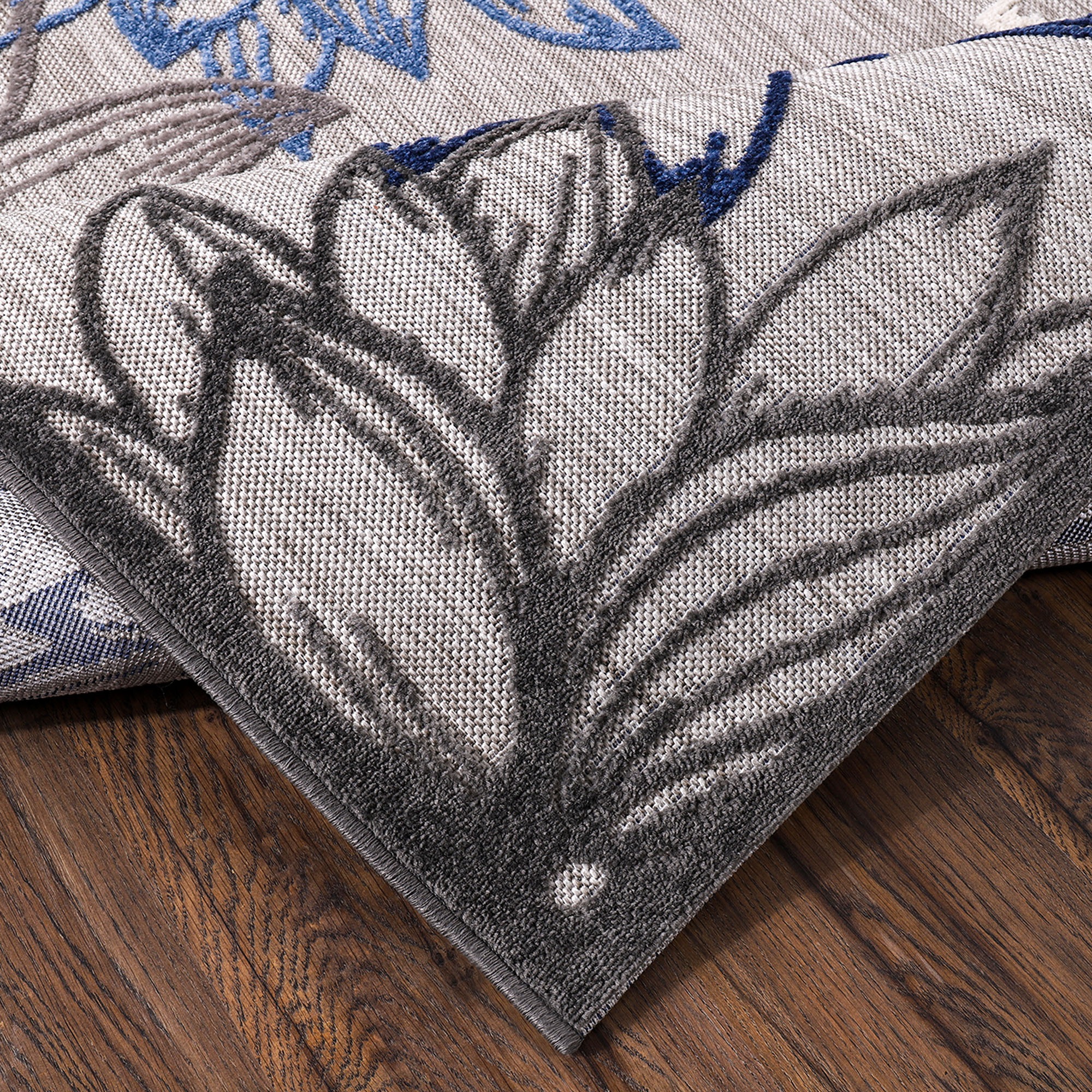 Teppich SANAT "Floral 2 Outdoor", blau (graublau), B:140cm H:6mm L:200cm, Kunstfaser, Teppiche, Teppich, In- und Outdoor geeignet, Blumen, Balkon, Terrasse, Außenbereich 3