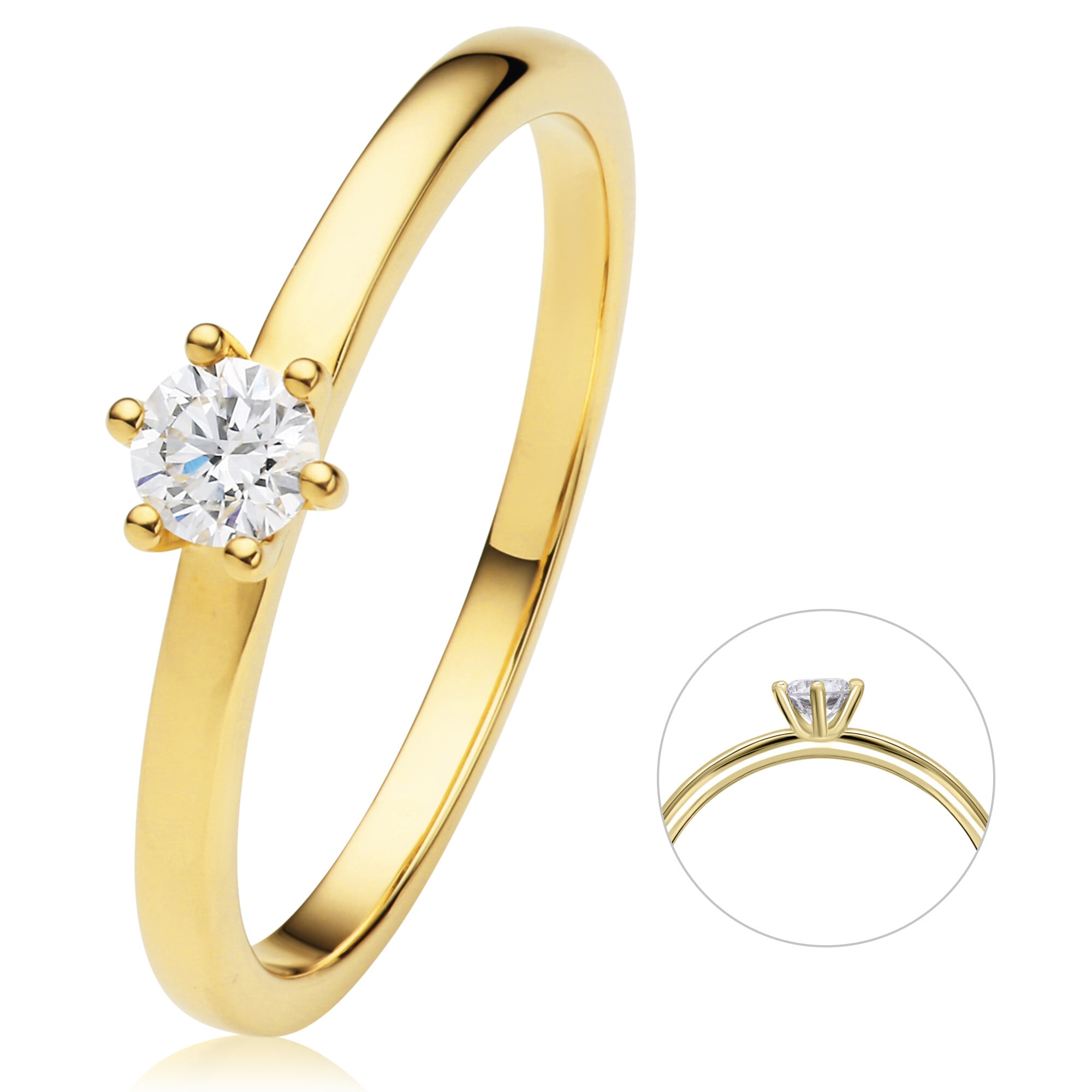 Diamantring »0.2 ct Diamant Brillant Ring aus 750 Gelbgold«, Damen Gold Schmuck
