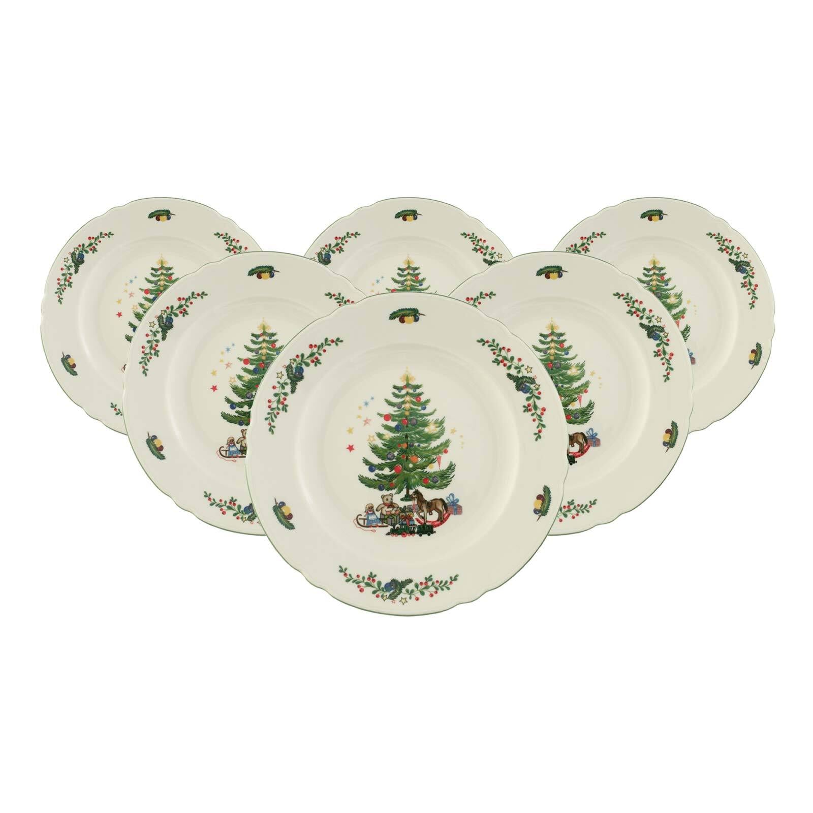 Seltmann Weiden Speiseteller "Speiseteller Marieluise Weihnachten ø 25,3 cm 6er Set weiß-grün" Spülmaschinengeeignet, Mikrowellengeeignet, Ofenfest, Salamandergeeignet, Kühlschrankgeeignet, Gefrierschrankgeeignet