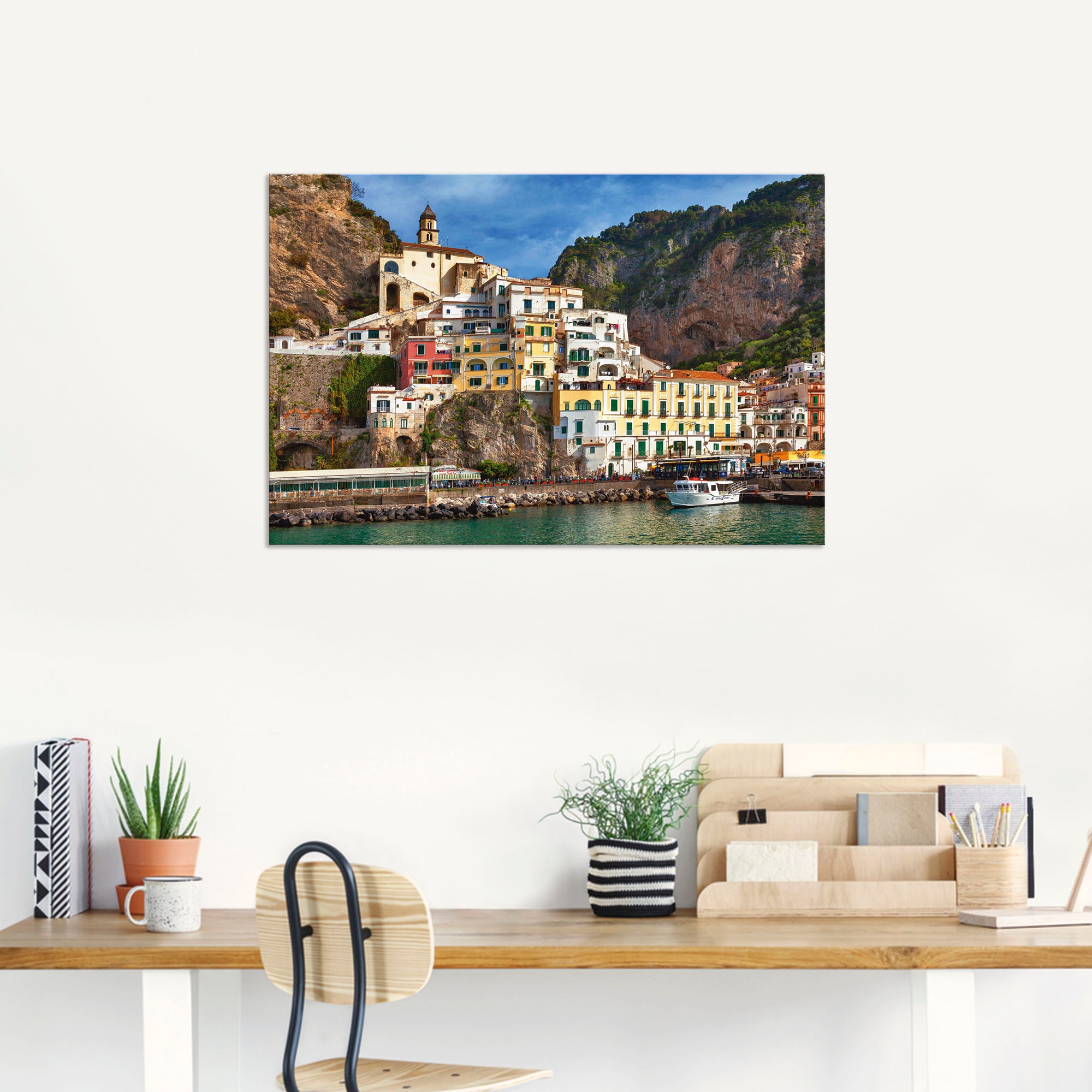 Artland Alu-Dibond-Druck »Hafen von Amalfi an der Amalfiküste« Italien 1 Stk. tlg. für Innen- und Außenbereich geeignet, Outdoorbild
