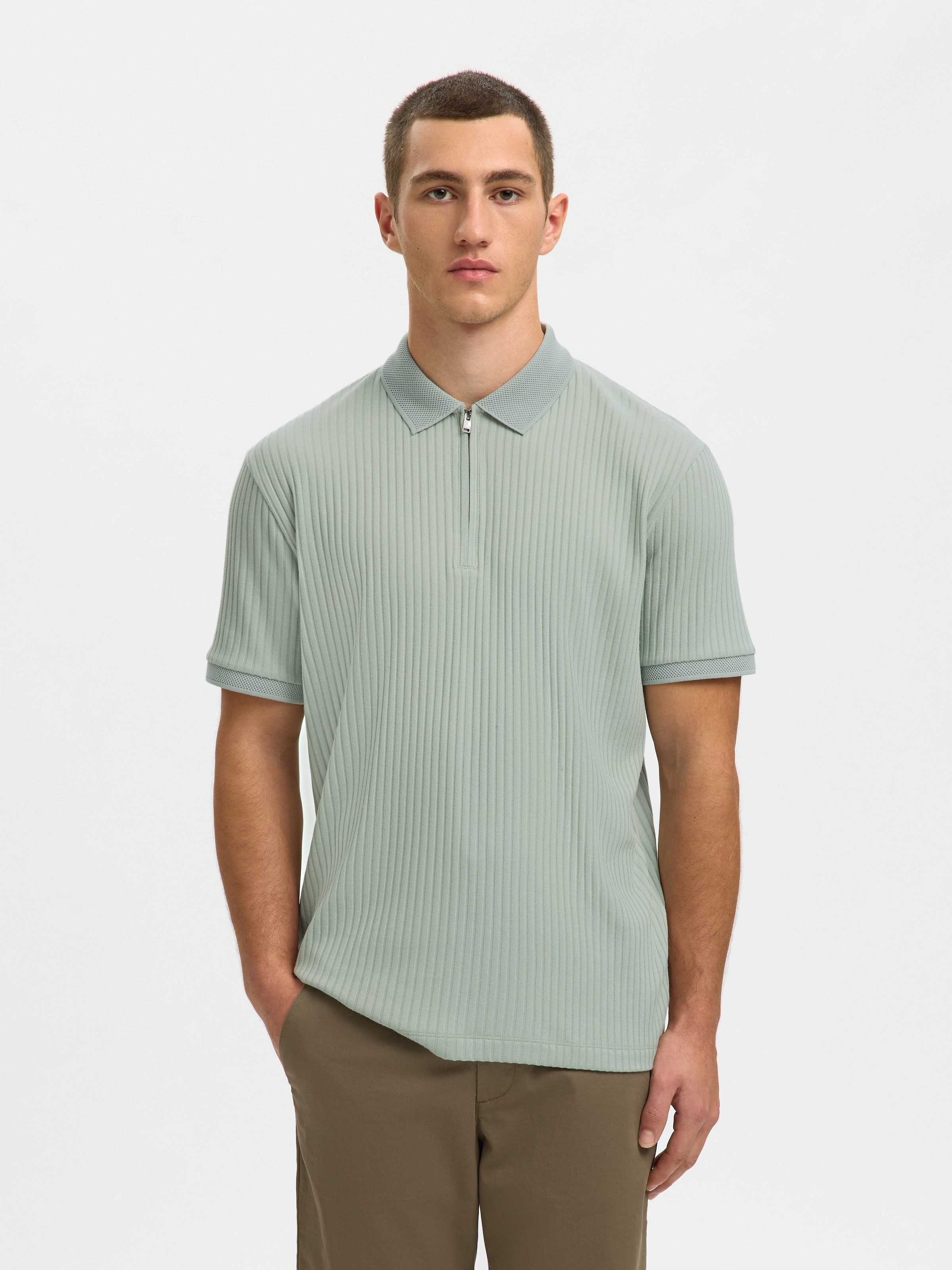 Selected Polo à Manches Courtes Fave Structure Polo Aqua Gray XL Homme