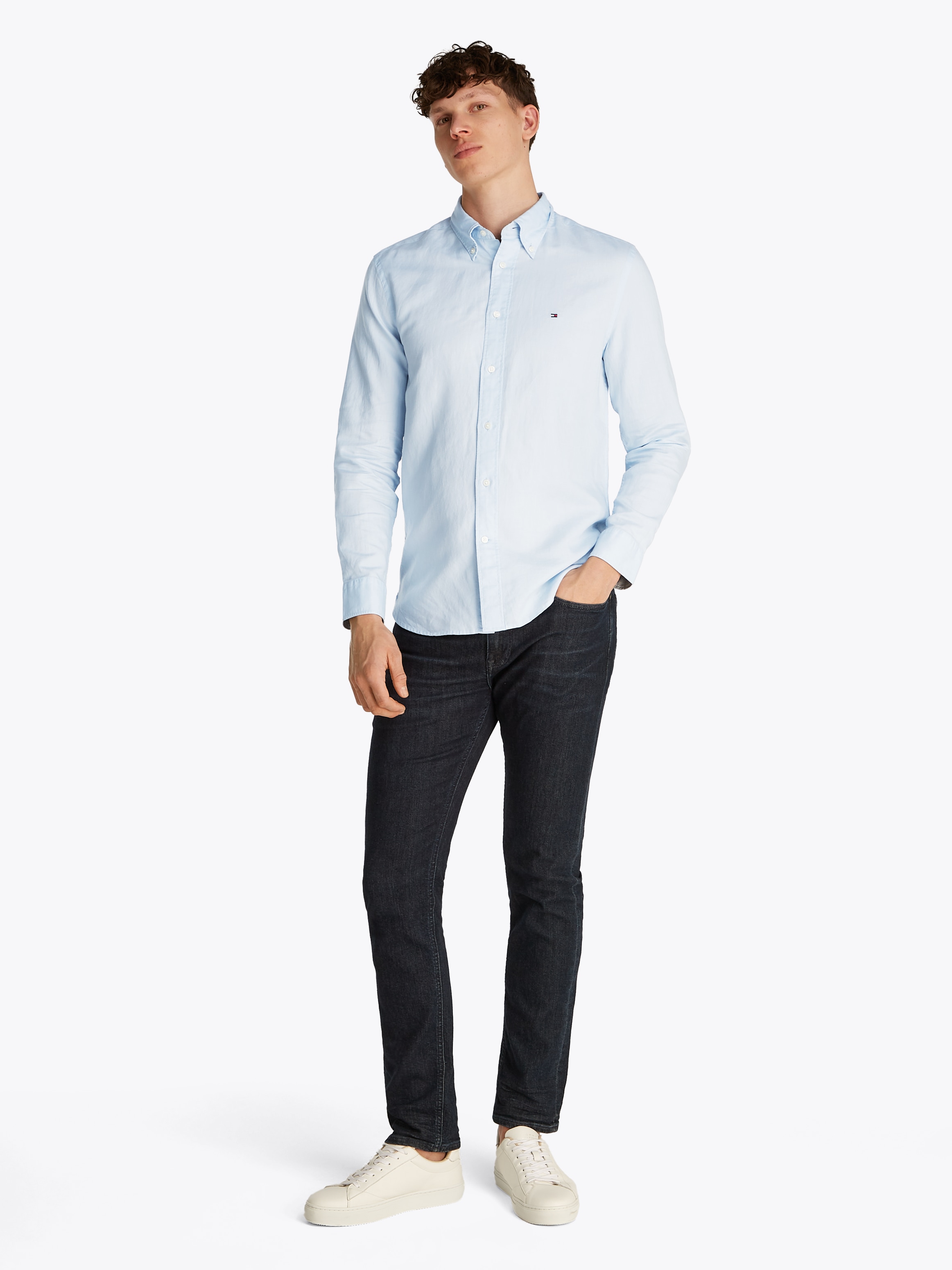 Tommy Hilfiger Langarmhemd »LINEN BLEND SOLID RF SHIRT«, mit Button-down-Kragen
