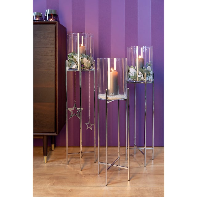 Fink Windlicht »ODEON«, (1 St.), Kerzenhalter aus Edelstahl und Glas, Ø ca.  25 cm | BAUR