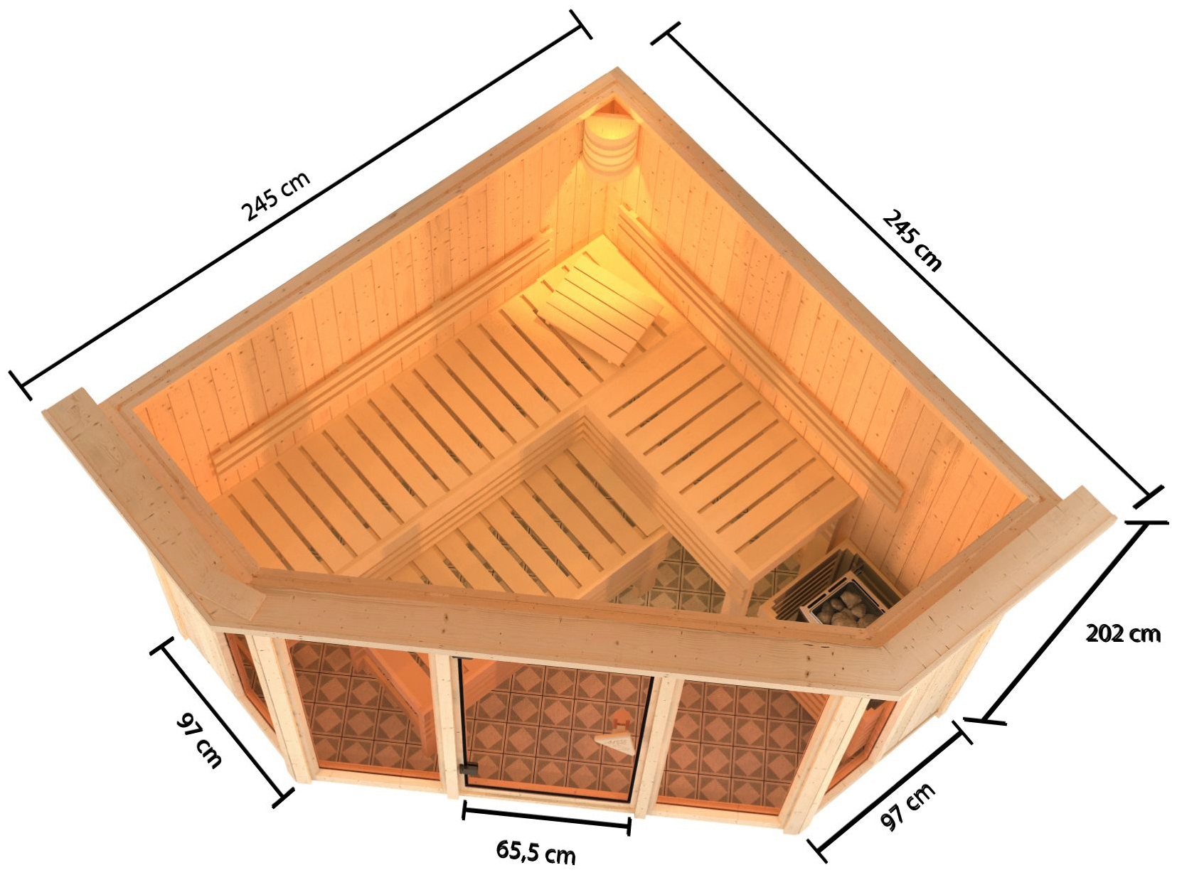 Karibu Sauna »Astrid 2«, (Set), 9-kW-Ofen mit externer Steuerung