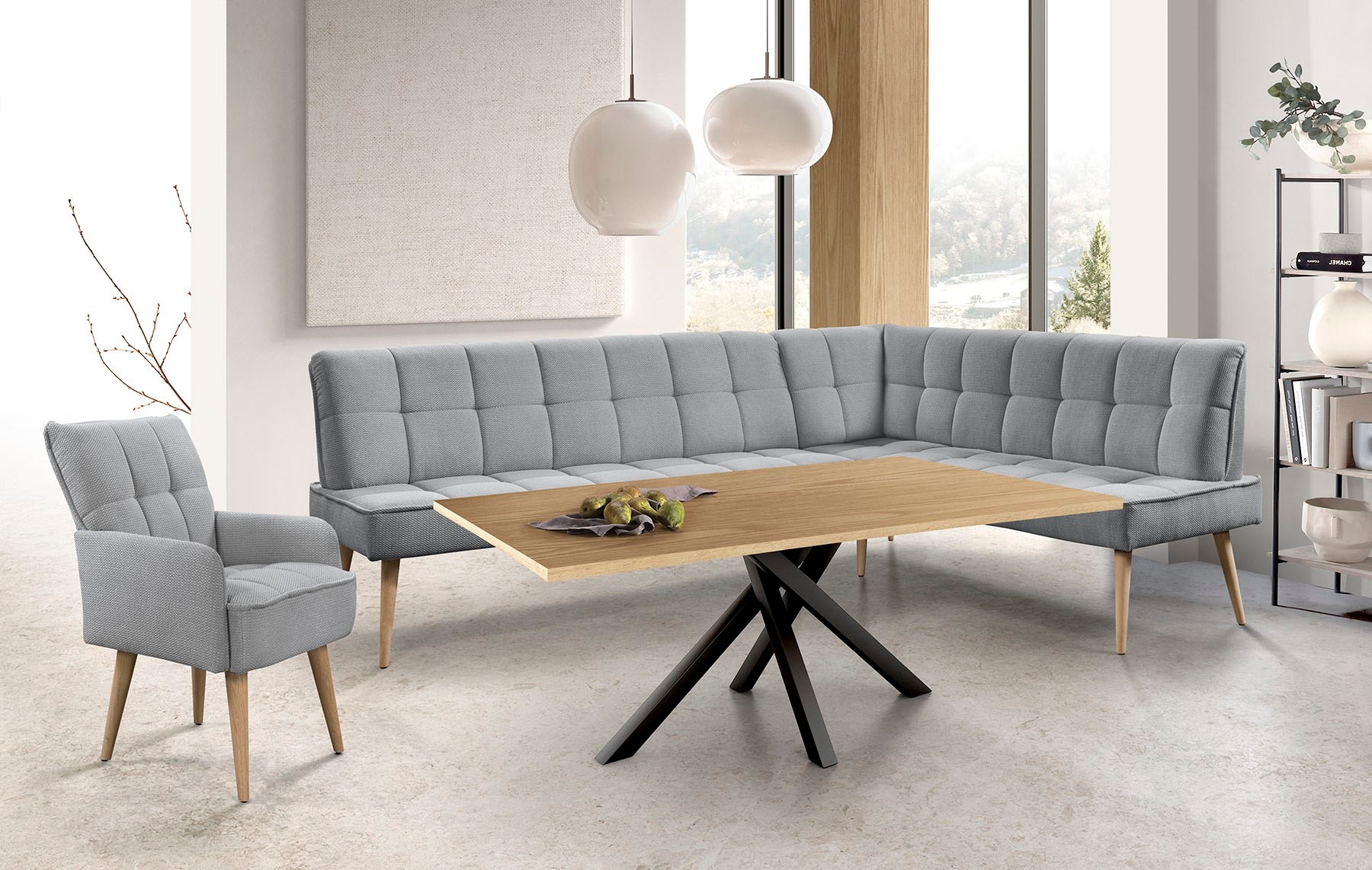 exxpo - sofa fashion Eckbank "Latte" moderne Sitz- und Rückensteppung, bequem und elegant, hoher Holzfuß