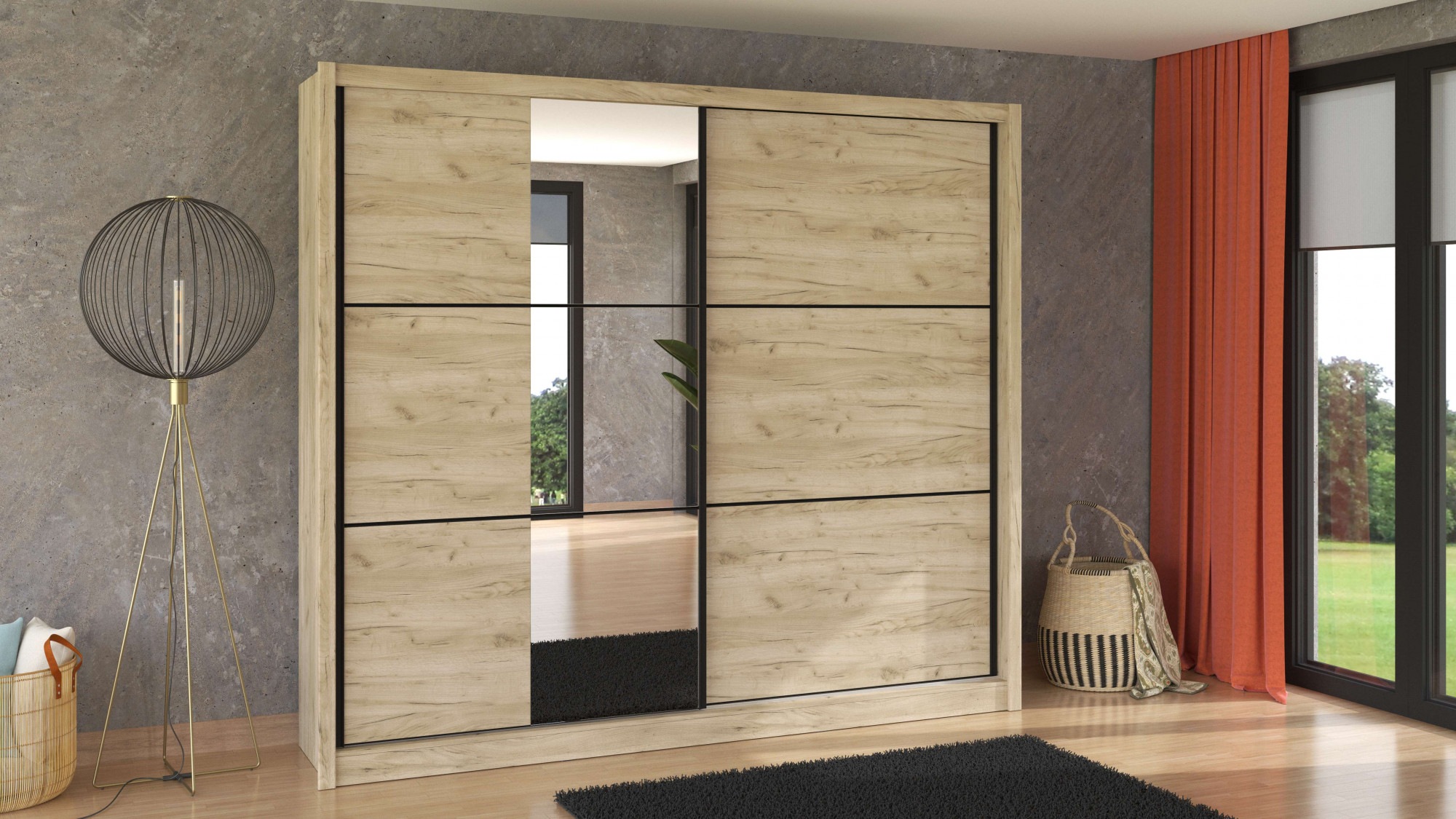 INOSIGN Schwebetürenschrank »Navara Kleiderschrank mit Spiegel Wäscheschrank Garderobe«, Kleiderschrank mit Spiegel, FSC®-zertifiziert, 242,5x215,5x61cm
