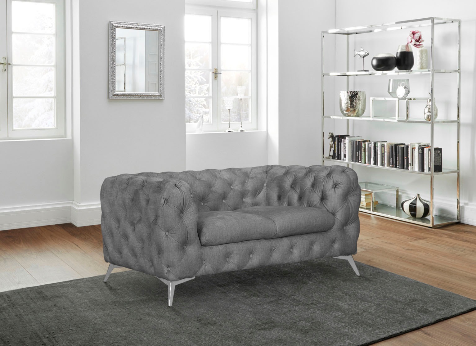 Leonique Chesterfield-Sofa »Glynis«, aufwändige Knopfheftung, moderne Chesterfield Optik, Fußfarbe wählbar