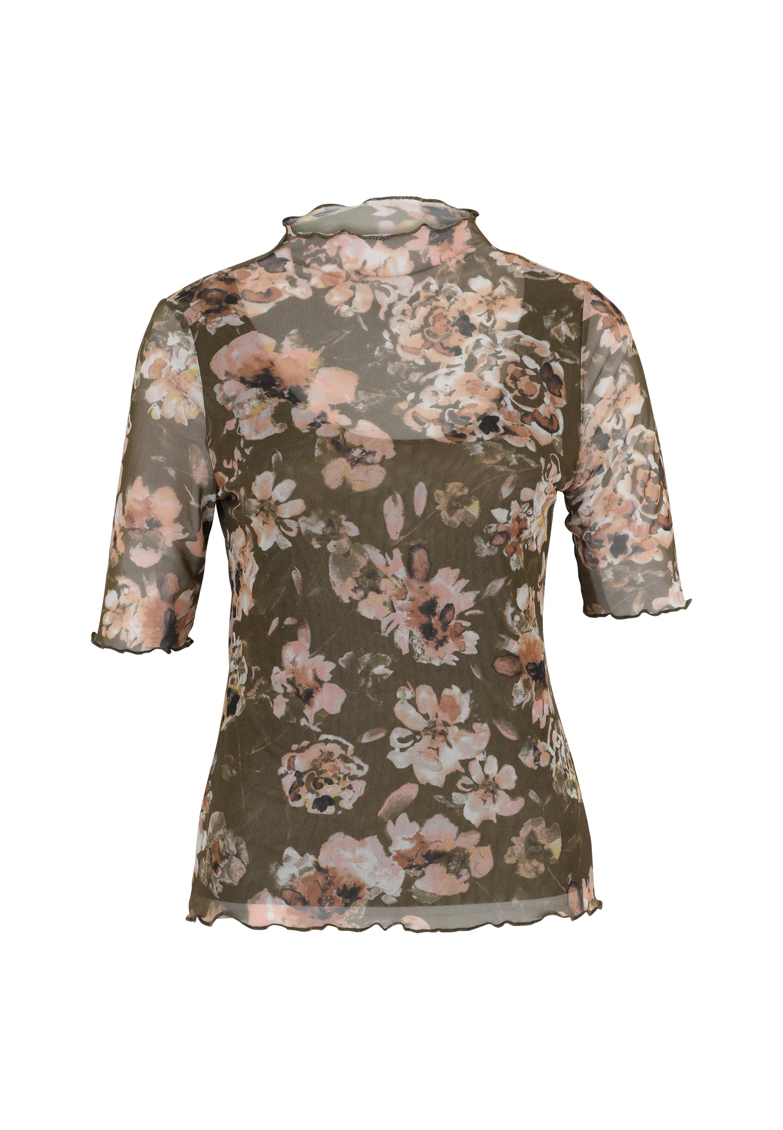 Zero Kurzarmshirt "zero Mesh-Blumen-Shirt mit hohem Kragen", (1 tlg.), Rüsc günstig online kaufen