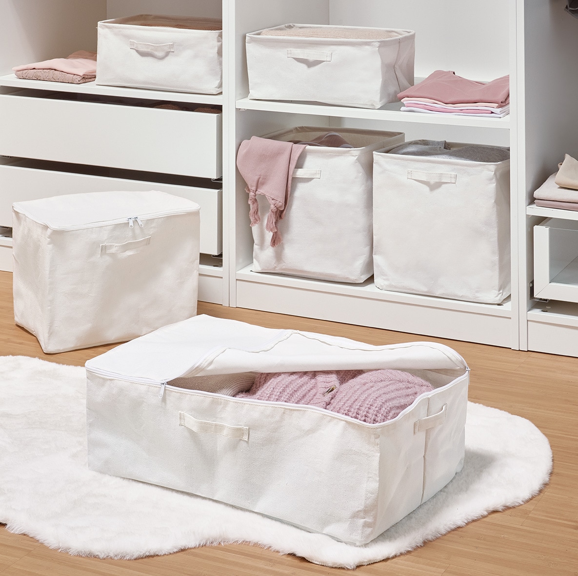 Zeller Present Aufbewahrungsbox »Aufbewahrungsbox, Polyester/Baumwolle, creme« ca. 32x32x32 cm, 3er Set