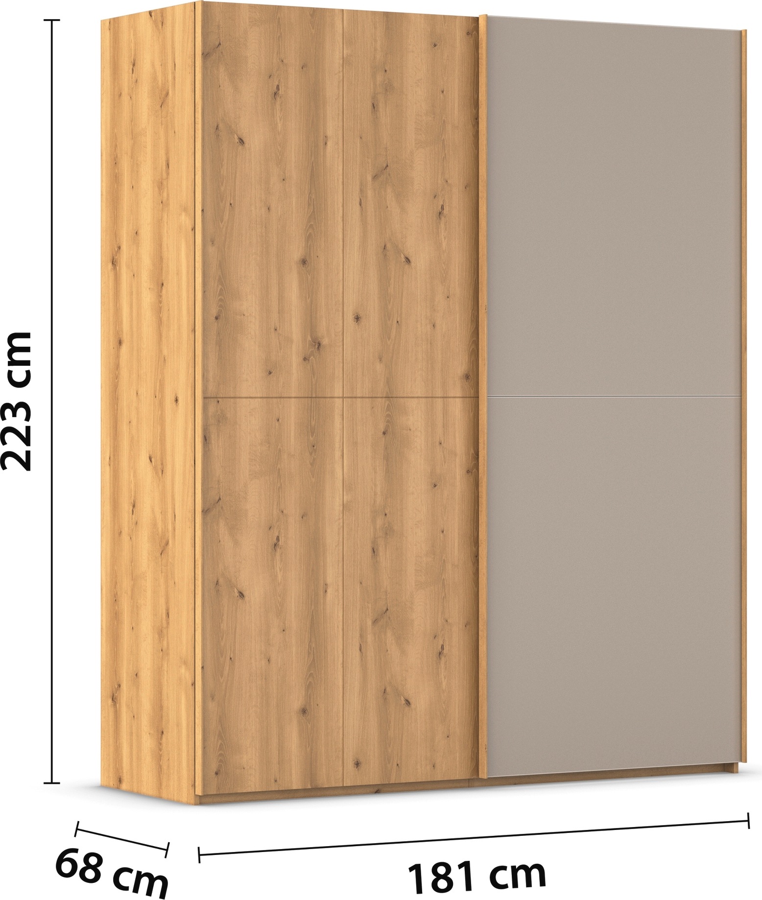 rauch Schwebetürenschrank »Kleiderschrank Schrank Garderobe Schlafzimmerschrank SCALE-WOOD«, edle geteilte Front in massiver Asteiche mit Glastüren MADE IN GERMANY