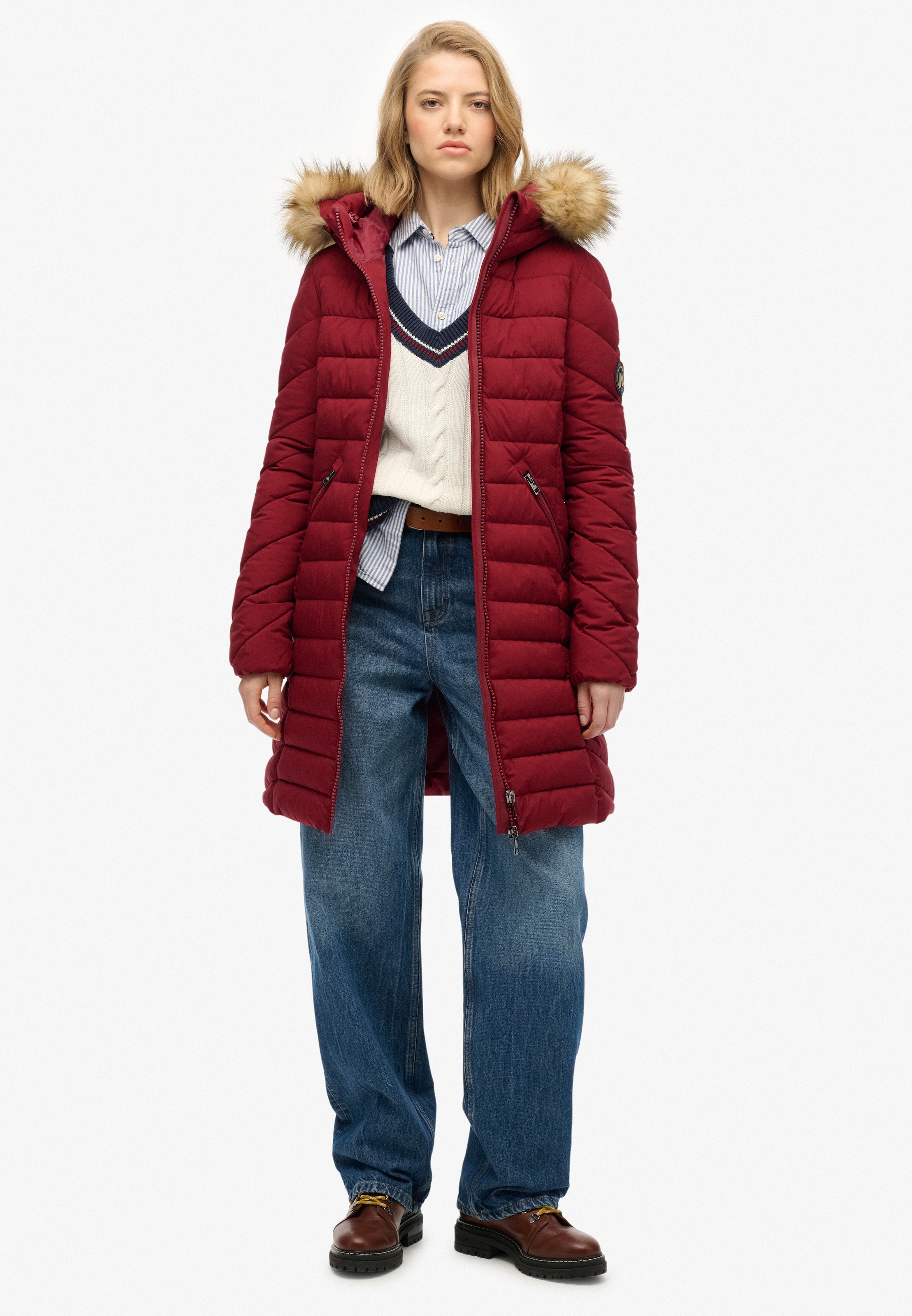 Superdry Steppjacke »FUJI FAUX FUR HOOD MID LENGTH«, mit Kapuze
