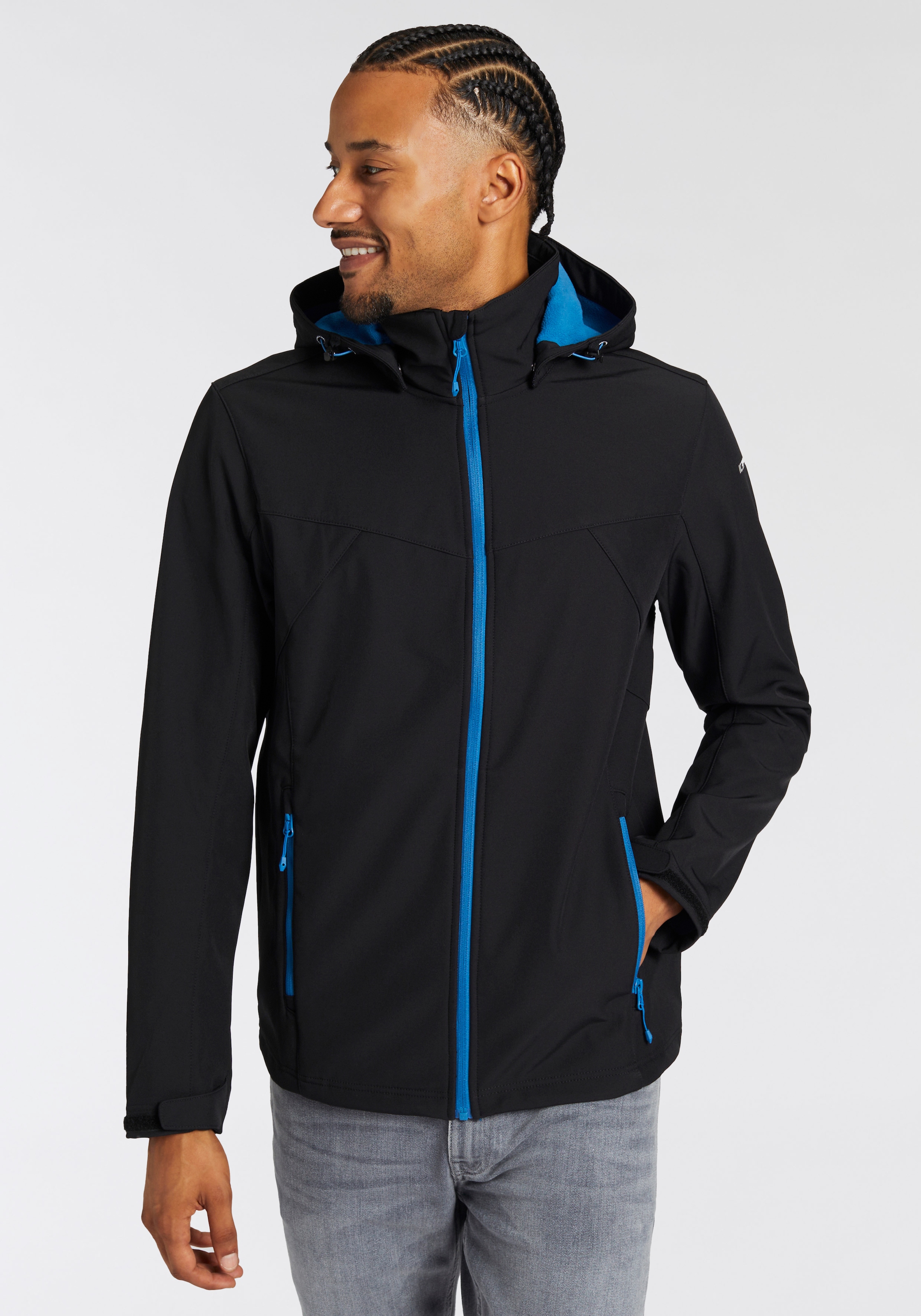 Icepeak Softshelljacke "H SOFTSHELLJACKE BRIMFIELD", mit Kapuze, mit dezenten Logoschriftzügen