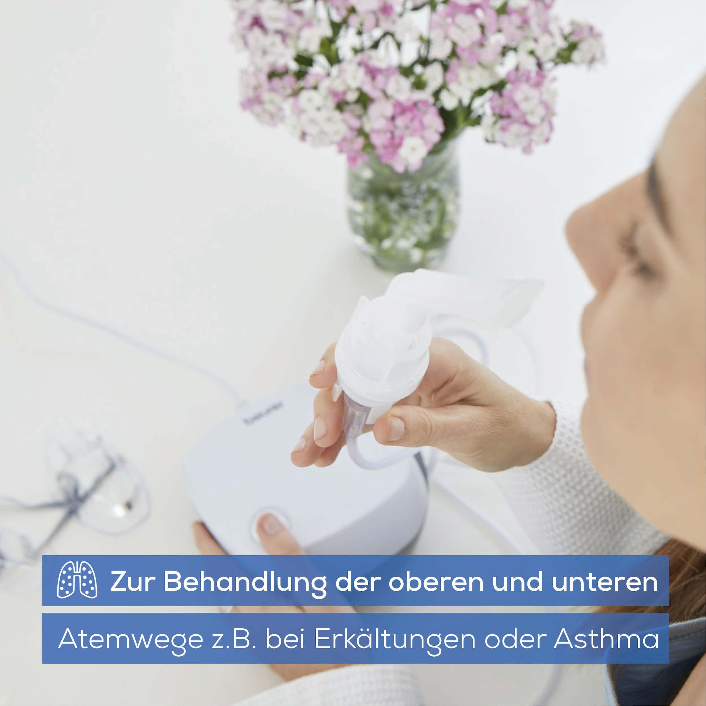 BEURER Inhalationsgerät »IH 18 Inhalator zur Behandlung der oberen und unteren Atemwege«, Effektive Verneblung mittels AC Kompressor-Drucklufttechnologie