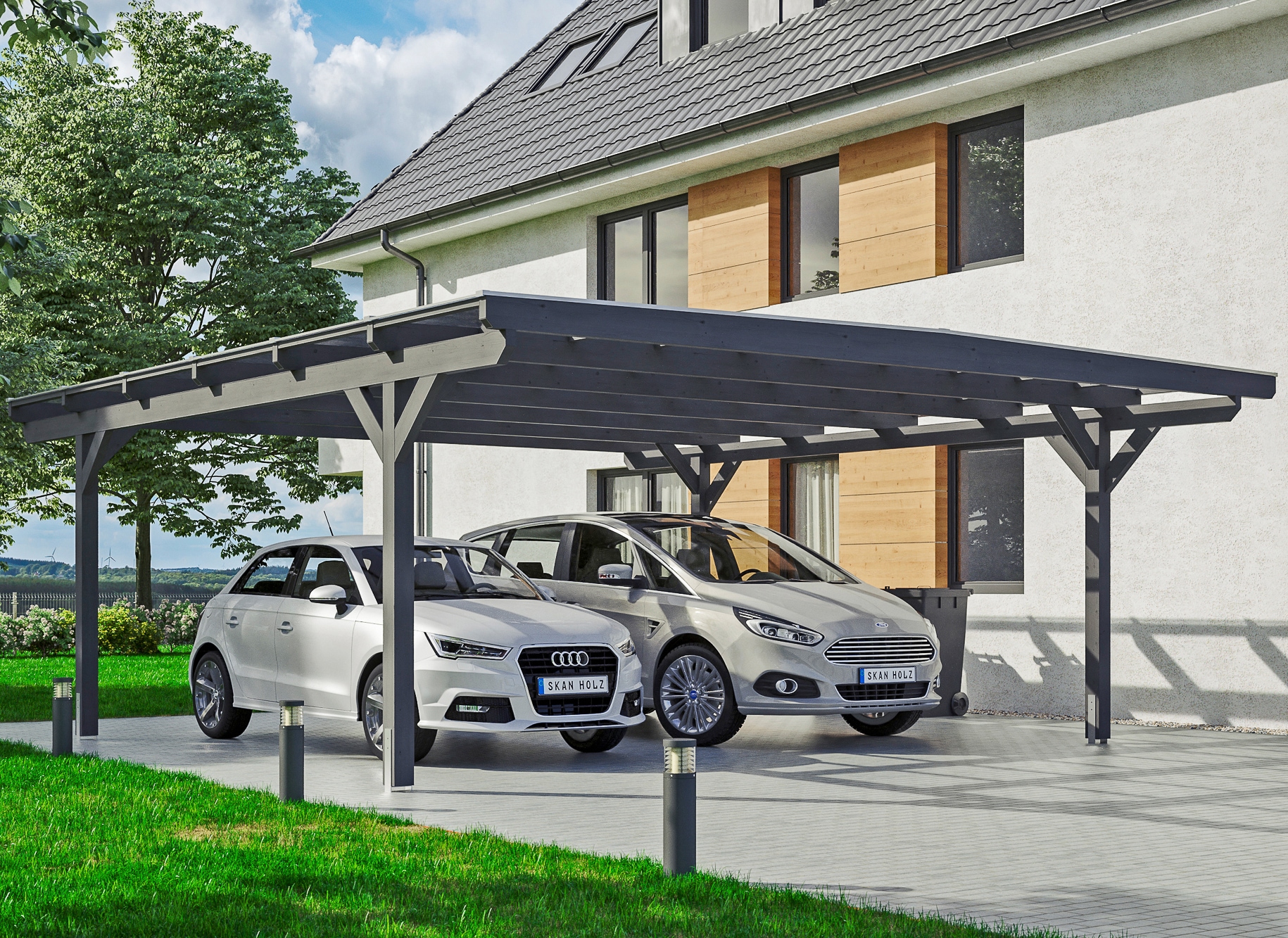 Skanholz Doppelcarport "Odenwald", Leimholz-Nordisches Fichtenholz, 546 cm, dunkelgrau